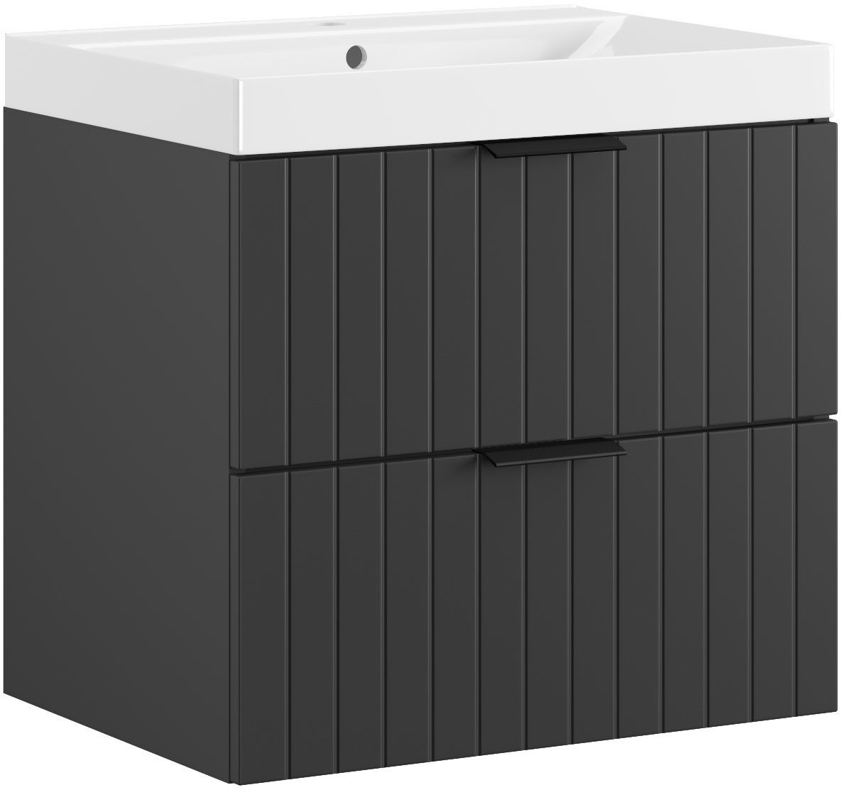 welltime Waschtisch HARMONY mit Waschbecken, Breite 60 oder 80cm, modernes Design, Schrank mit 2 Schubladen, Soft-Close-Function, Paneeloptik