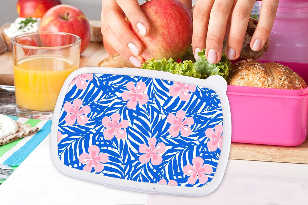 MuchoWow Lunchbox Hawaii Blüte (2-tlg), - Erwachsene, Tropisch Mädchen, Kunststoff - Muster, Brotdose rosa für Kunststoff, - Kinder, Snackbox, Brotbox