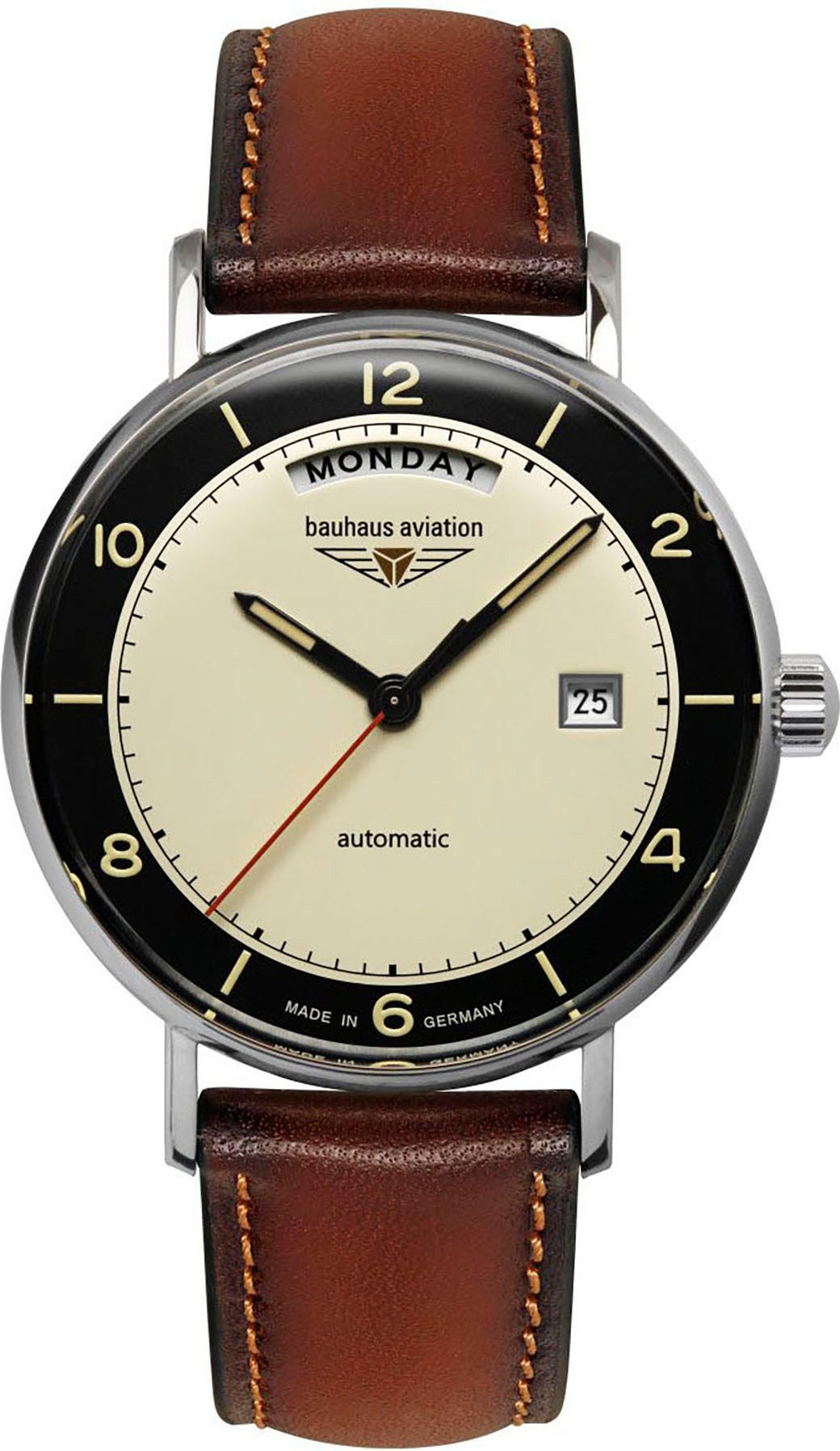 bauhaus Automatikuhr Vintage Pilot Automatic 2462-2, Armbanduhr, Herrenuhr, Made in Germany, Mechanische Uhr, analog, Tag