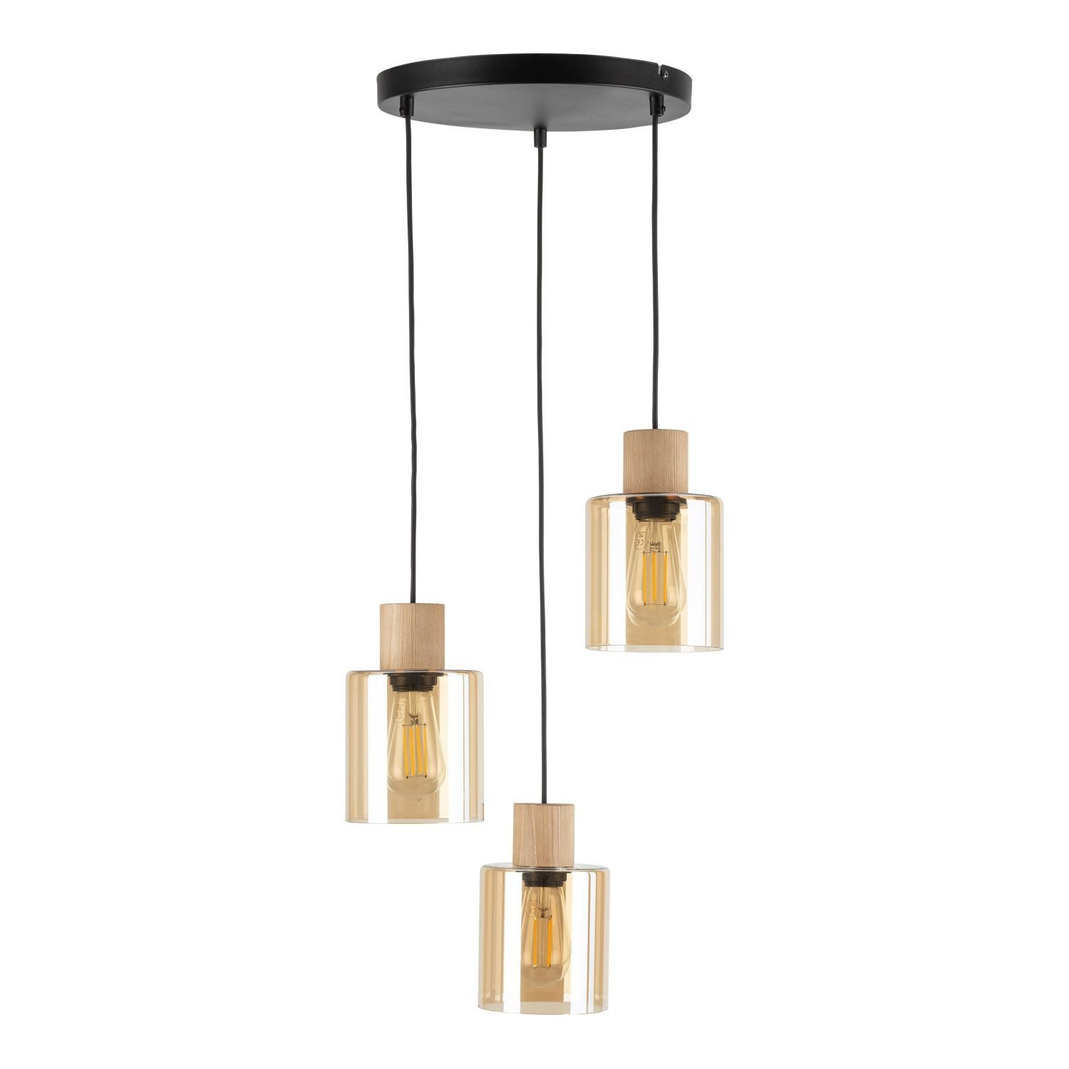 Licht-Erlebnisse Pendelleuchte ZIMOR, ohne Leuchtmittel, Rauchglas Metall H: max. 95 cm B: 36 cm Schwarz Bernstein Kiefer E27