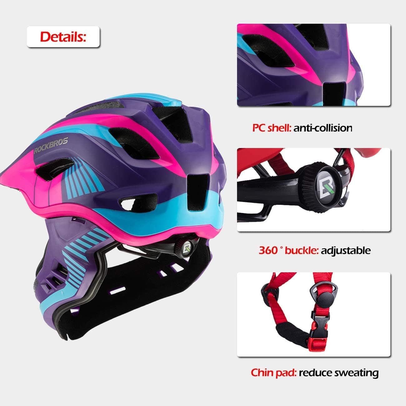 ROCKBROS Kinderhelm Integriert Fahrradhelm Kinder Jugend Fullface Helm (S 48-53cm M 53-58cm), mit Abnehmbarem Kinnschutz BMX MTB Downhill Helm – Bild 4 von 5