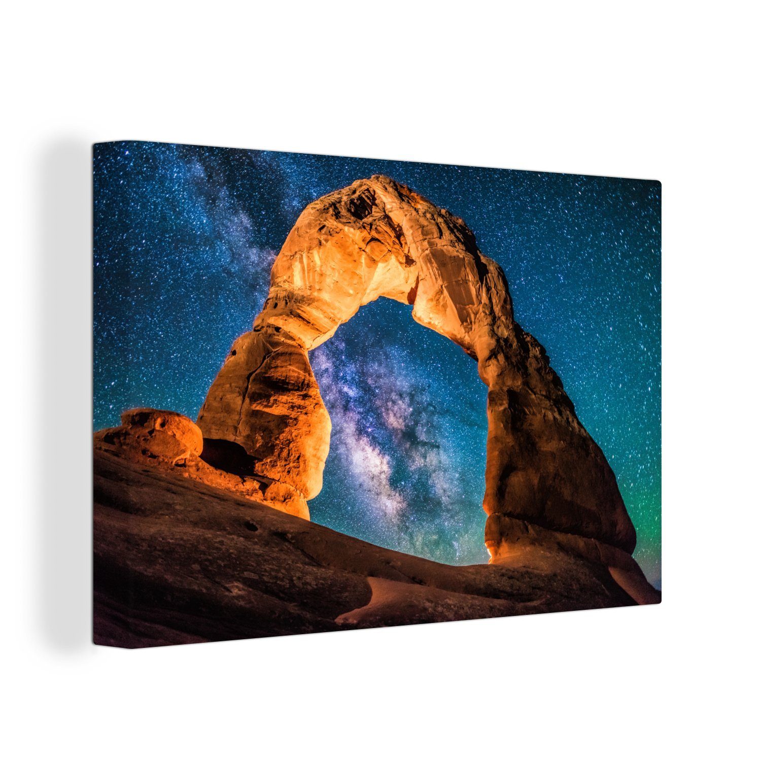 OneMillionCanvasses® Leinwandbild Sternenhimmel über einem Felsenbogen im Arches National Park, (1 St), Wandbild Leinwandbilder, Aufhängefertig, Wanddeko, 30x20 cm