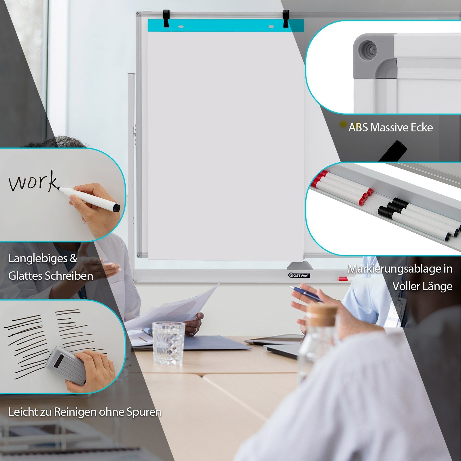 COSTWAY Magnettafel, Doppelseitig, höhenverstellbar, 120/140cm