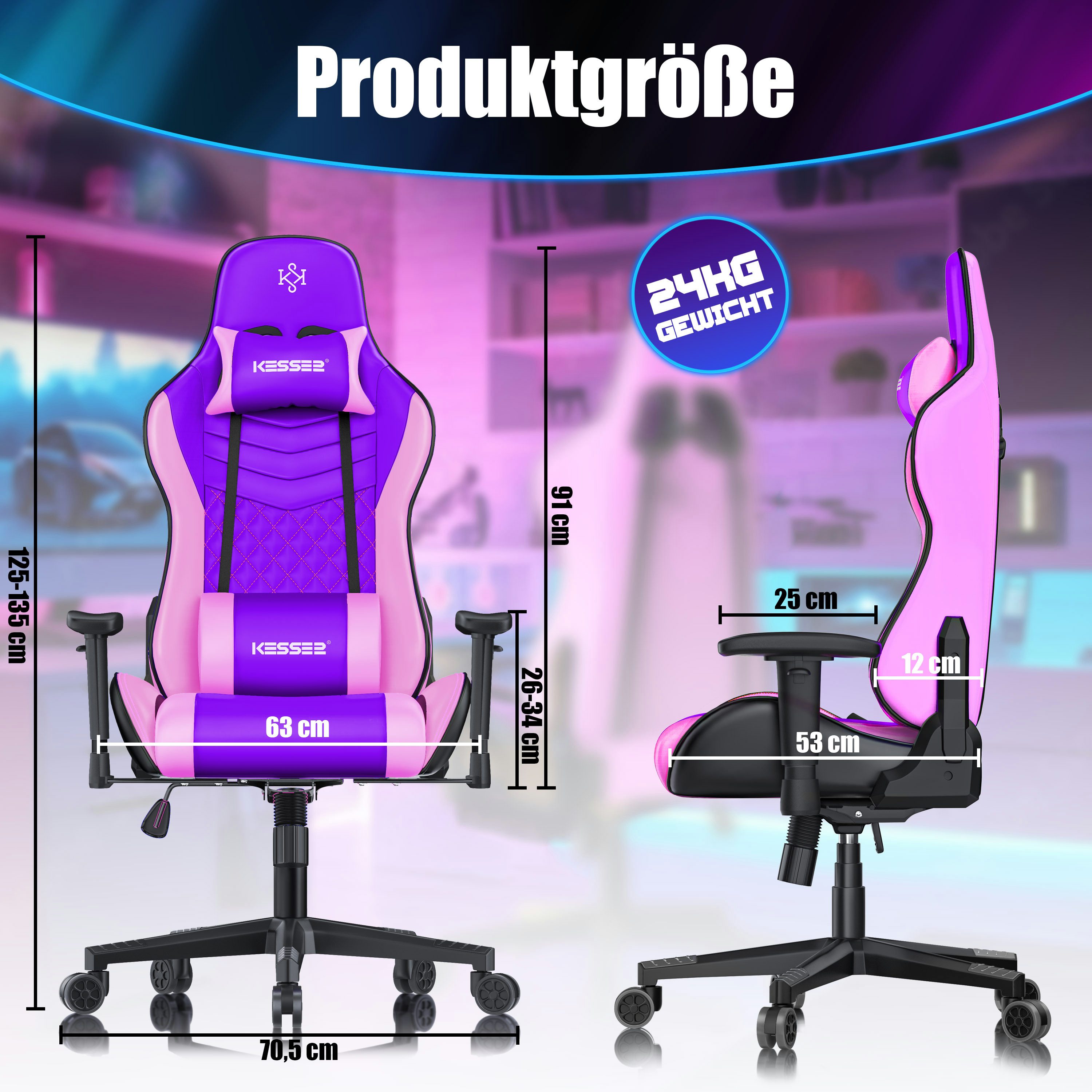 KESSER Gaming Chair, Ergonomisch Gamingstuhl 150kg belastbar Bürostuhl Lenden- & Kopfkissen
