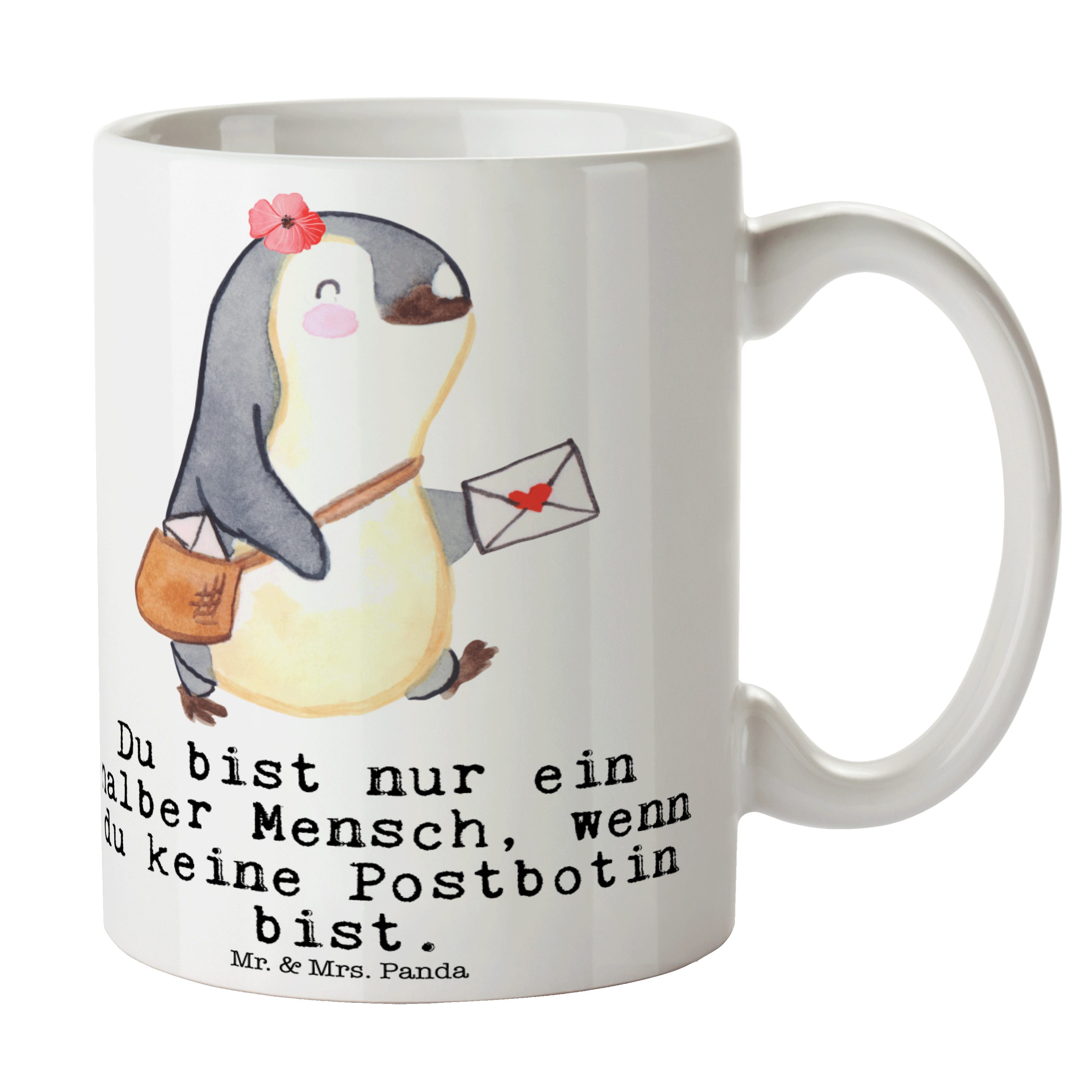 Postbotin Herz Panda Mrs. & - Keramik - Briefzuste, Geschenk, Tasse Schenken, mit Postlerin, Mr. Weiß