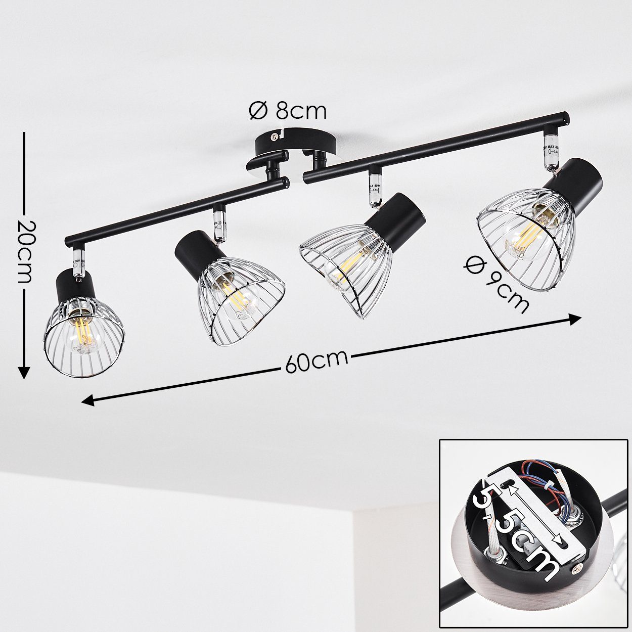 Gittern 4xE14, mit moderner Deckenleuchte Deckenlampe Metall ohne Strahlern, hofstein Schwarz/Chrom, aus »Spin« verstellbaren in mit Spot Leuchtmittel,