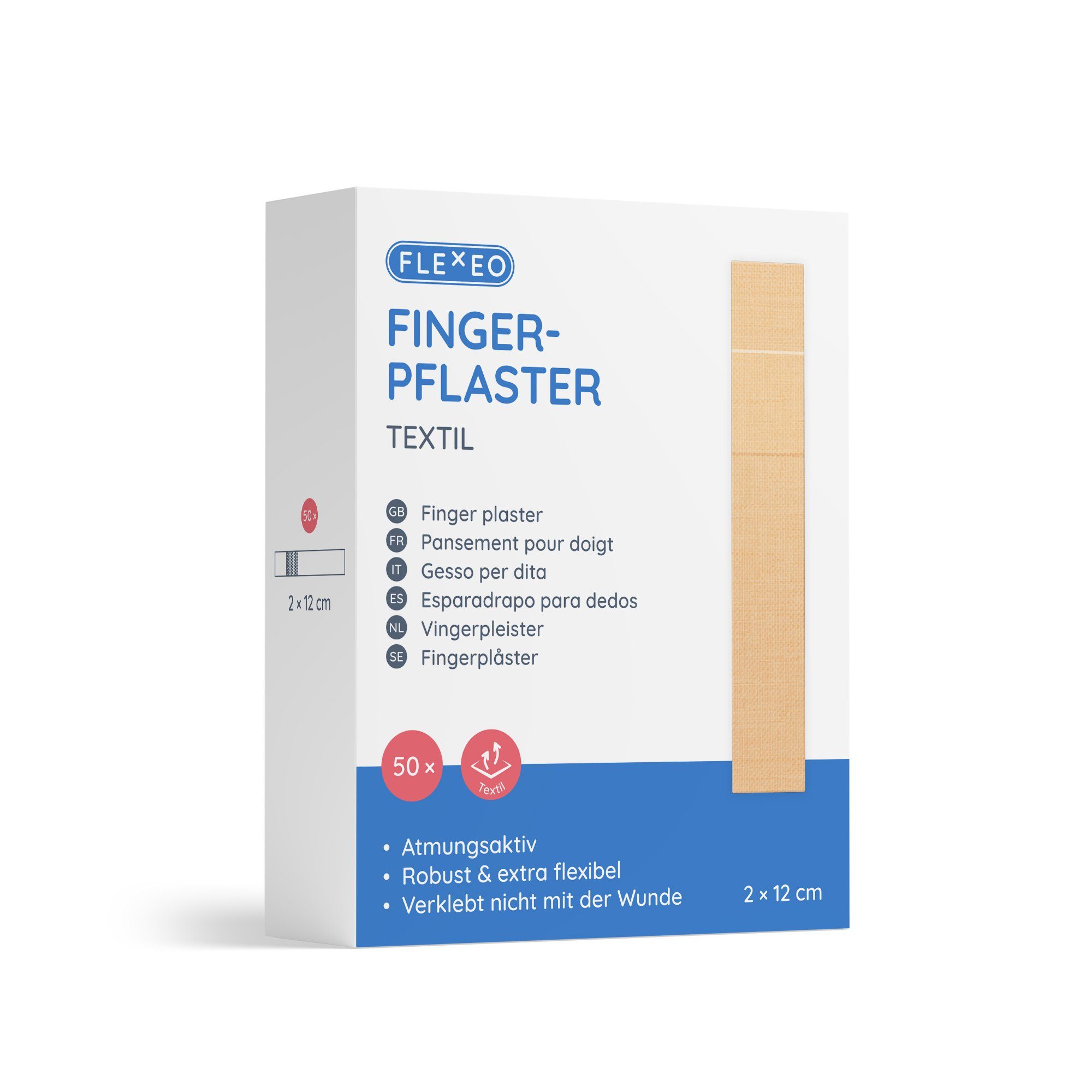 FLEXEO Wundpflaster Fingerpflaster (50 St), Textil beige, 2cmx12cm