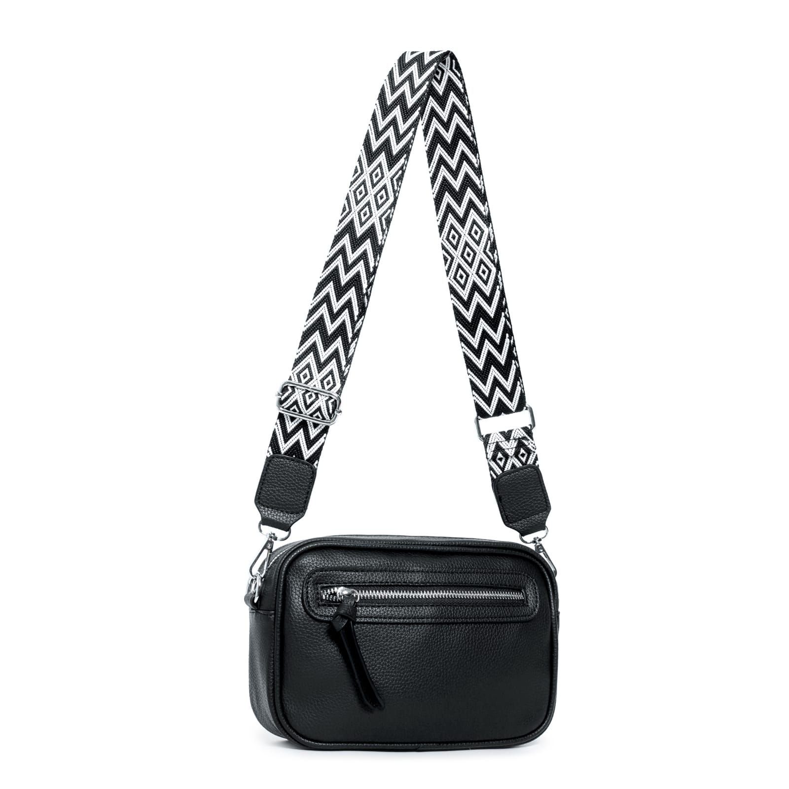 ITALYSHOP24 Schultertasche Damen Umhängetasche CrossBody Brusttasche Crossover Handtasche Reise (Tasche mit einem breitem Muster Stoffgurt/Umhängeband), Bodybag Cross Bag Schmucktasche Gürteltasche Muster Taschengurt Clutch