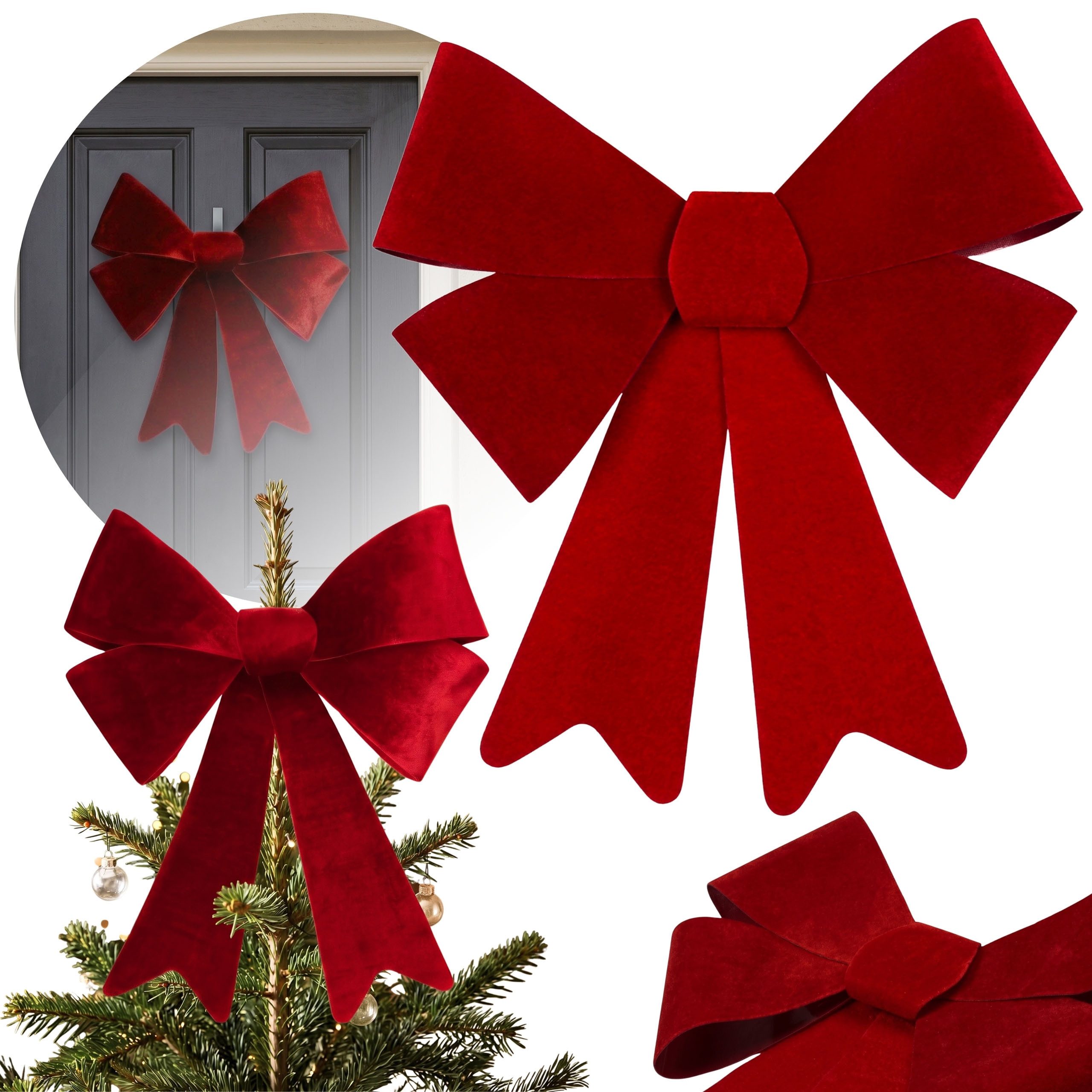Sarcia.eu Weihnachtsfigur Rote Wildleder Weihnachtsrosette, Türdekoration, groß 51x36 cm