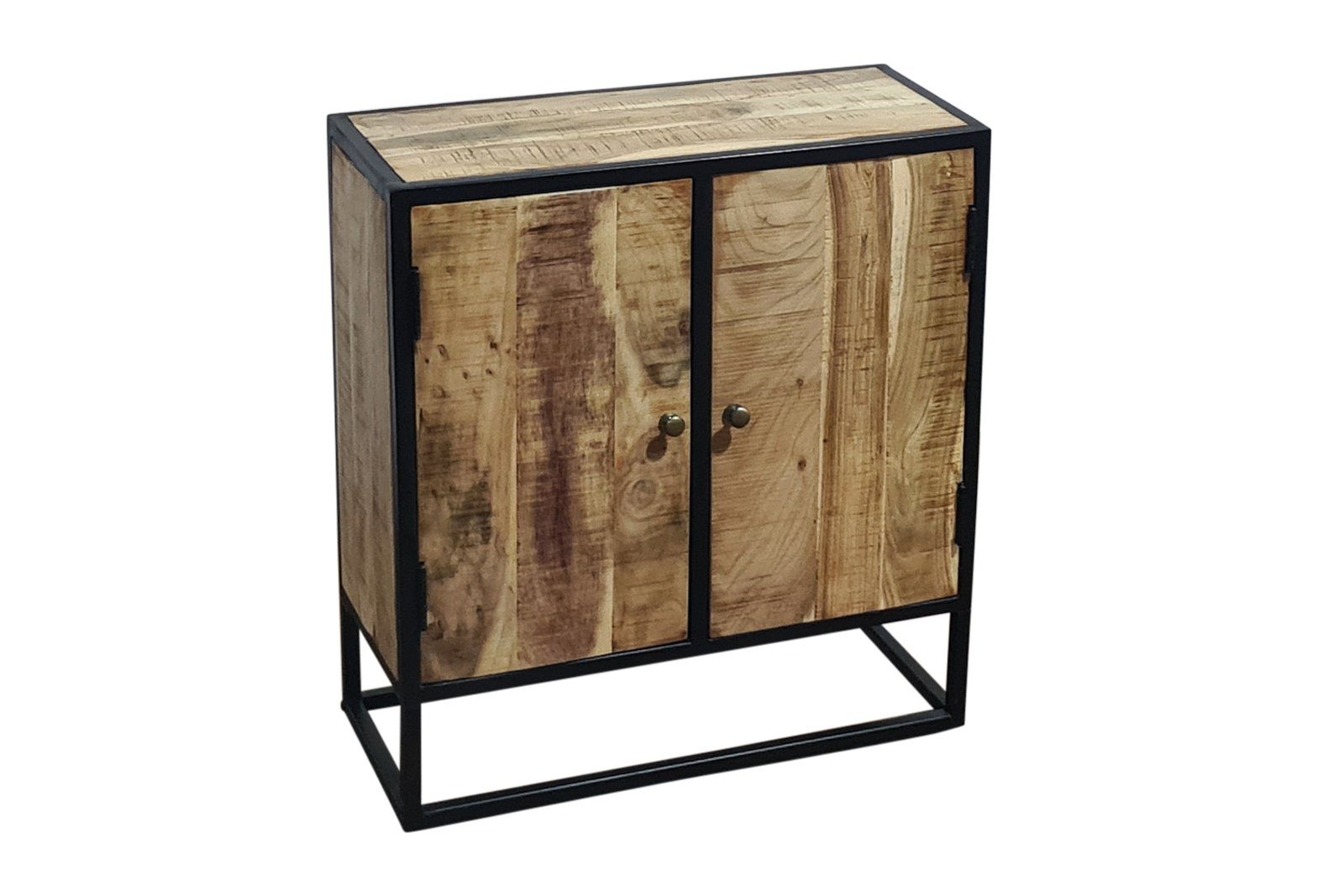 Junado® Sideboard Nussbaum- Holztüren, Akazienholz Breite massiv, mit I, in erhältlich, Nagar Naturfarben oder einzigartige 2 70cm, Optik Einlegeboden