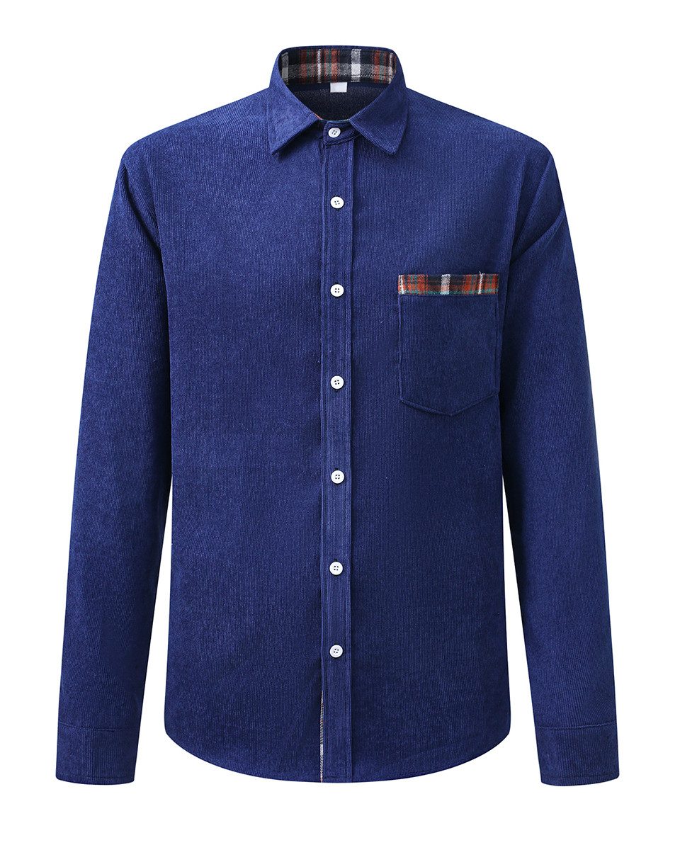 Allthemen Langarmhemd Langarmhemd Herren Cordhemd aus Baumwollstoff im Colorblock