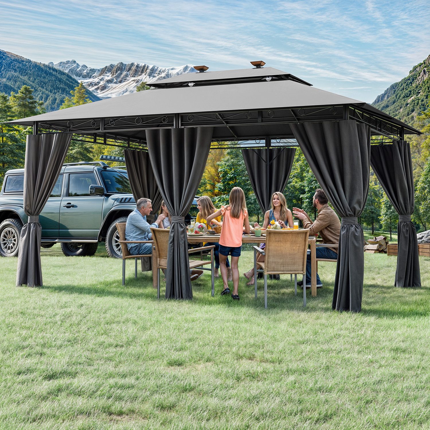 HOMALL Pavillon Winddicht und Wasserdicht, 300x300/300x400cm Pavillon für 4-8 Personen, mit 6 Seitenteilen, (mit Solarleuchten, 180G-PU-Polyester Abnehmbare Seitenwände), Patio Pavillon Für Garten, Terrasse & Hof