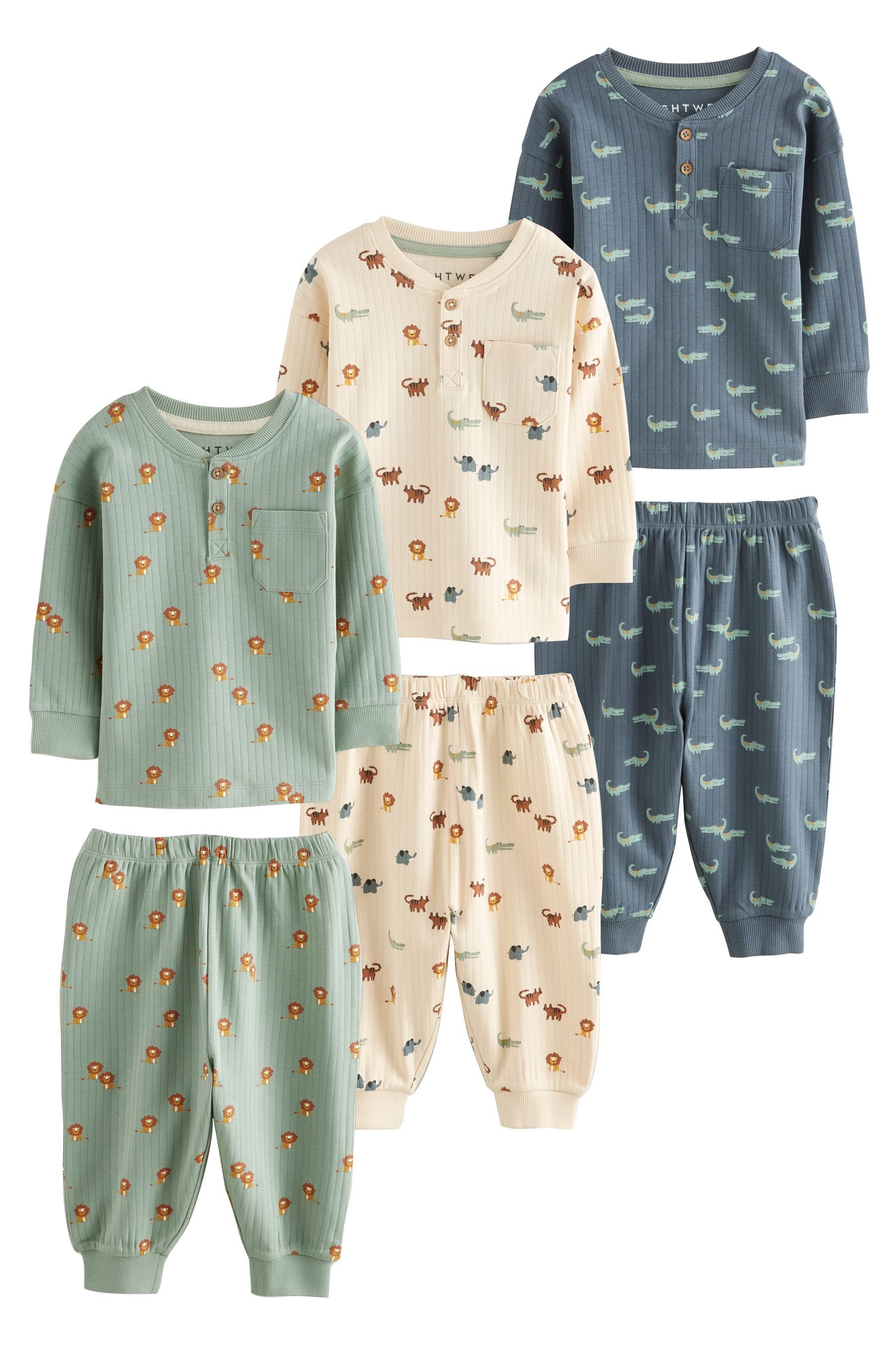 Pyjama Oversized Fit Schlafanzug aus Baumwolle, 3er-Pack