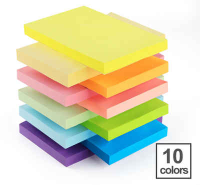 Homewit Haftnotizblock Selbstklebende Haftnotizen Haftnotizzettel Zettel Sticky Notes Set, 70g/Stück, 1000 Blatt insgesamt in 10 Farben für Büro, Haus