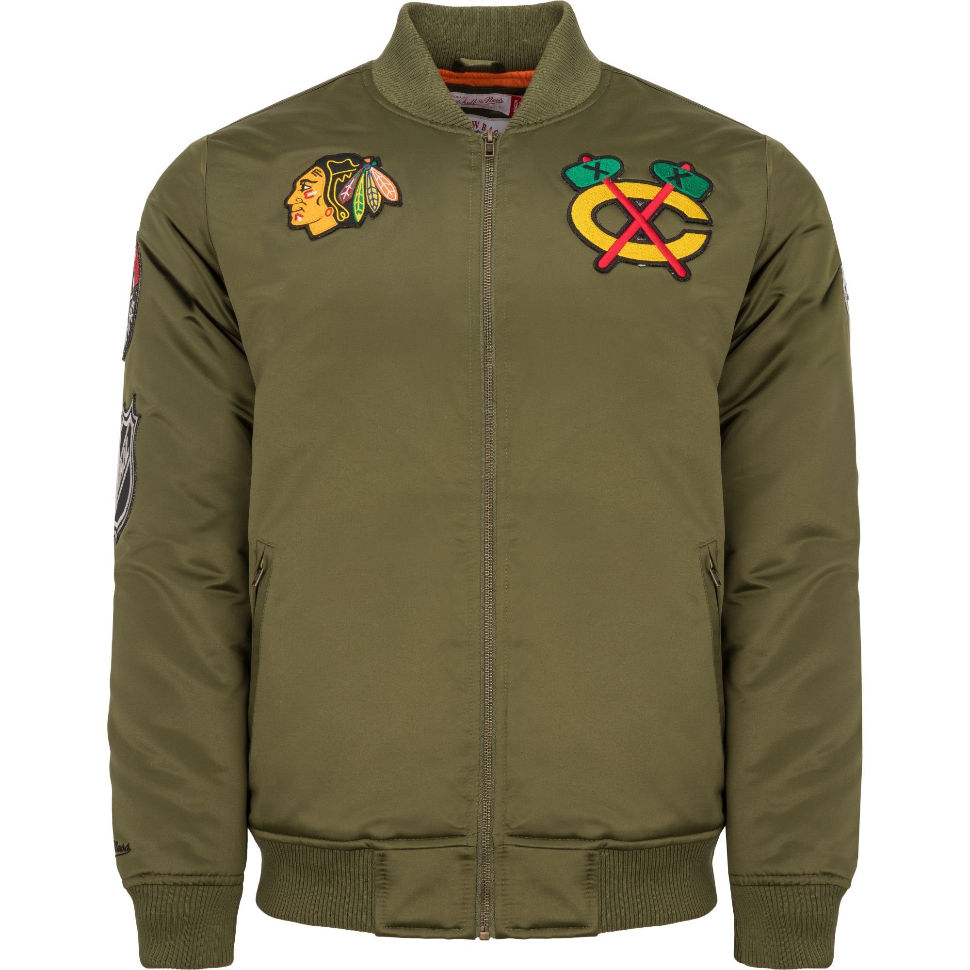 Mitchell & Ness Bomberjacke Satin PATCHES Chicago Blackhawks