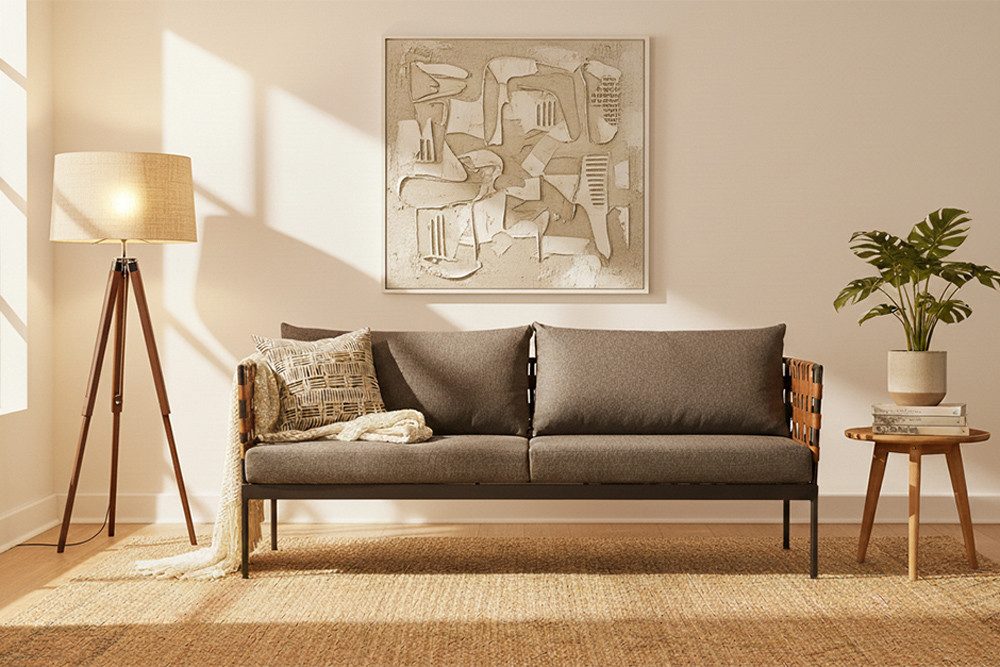 riess-ambiente Loungesofa UNIQUE 185cm schwarz / braun / grau · Outdoor-2-Sitzer aus Aluminium, Einzelartikel 1 Teile, inkl. Kissen · wetterfest · Balkon/Terrasse/Garten · Rattan-Geflecht