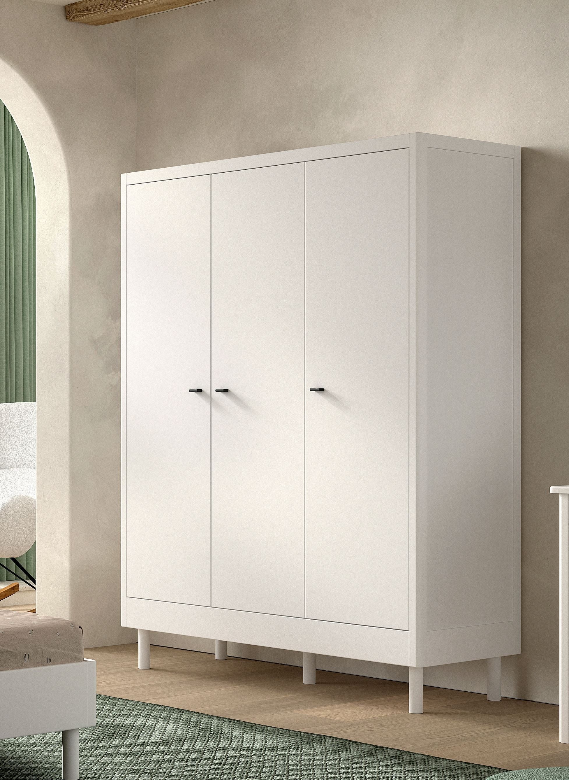 58 aufm Kessel Kleiderschrank Schrank Schlafzimmer Keeley Buche Kinder Weiß Massivholz 3-trg. Stabil (inkl. Versand, Lieferung bis Verwendungsstelle) 3-türiger Kleiderschrank Soft-Close und praktischer Innenaufteilung
