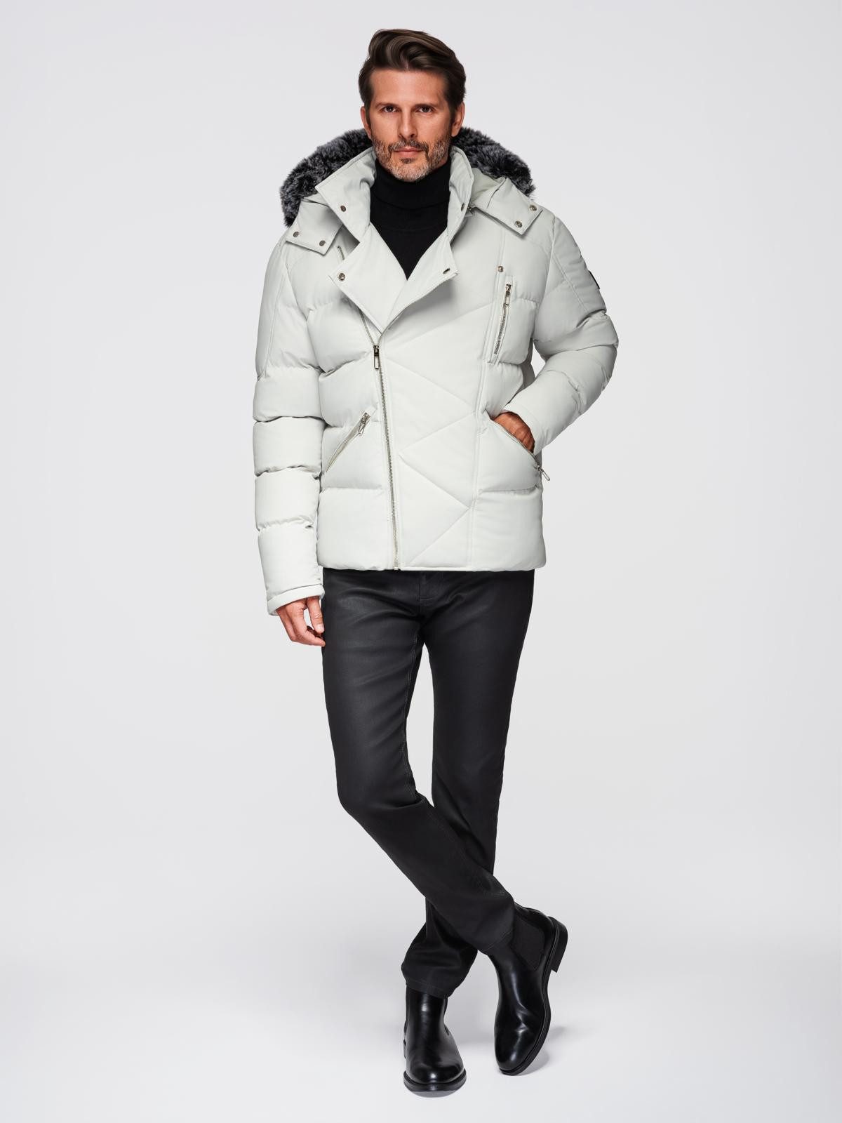 OMBRE Winterjacke Gesteppte Herrenjacke im Bikerstil mit Kapuze