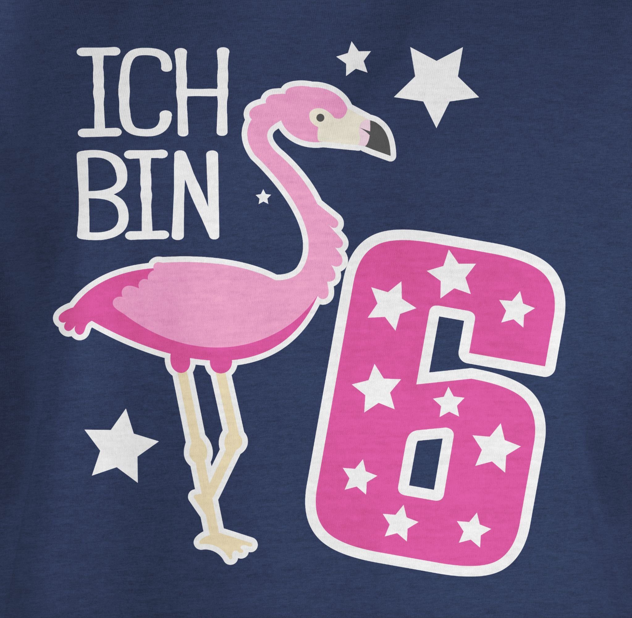 Shirtracer T-Shirt Ich bin sechs Dunkelblau 1 6. Meliert Geburtstag Flamingo