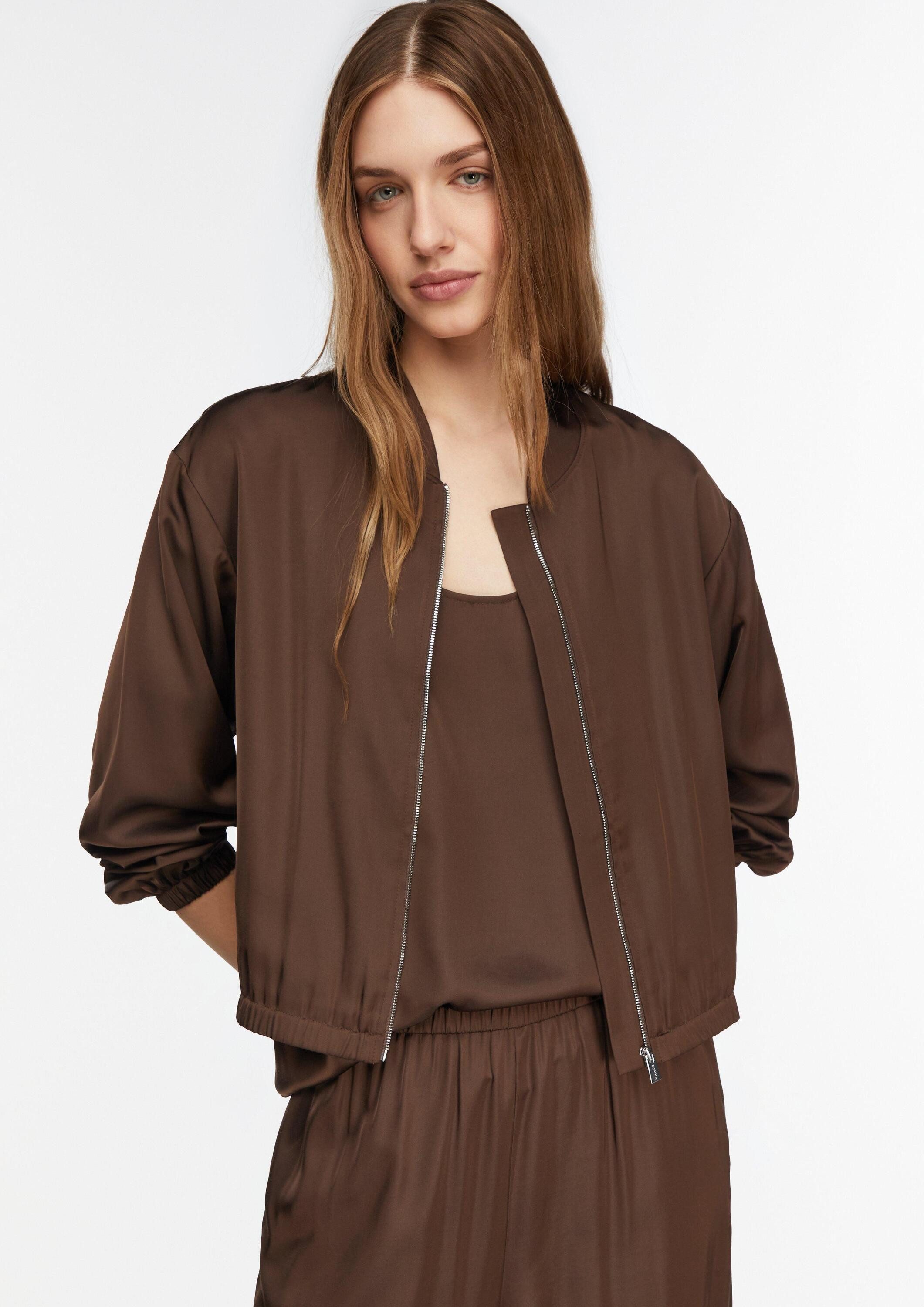 comma Funktionsjacke Indoor-Jacke Satin-Blousonjacke mit Nahttaschen und Reißverschluss