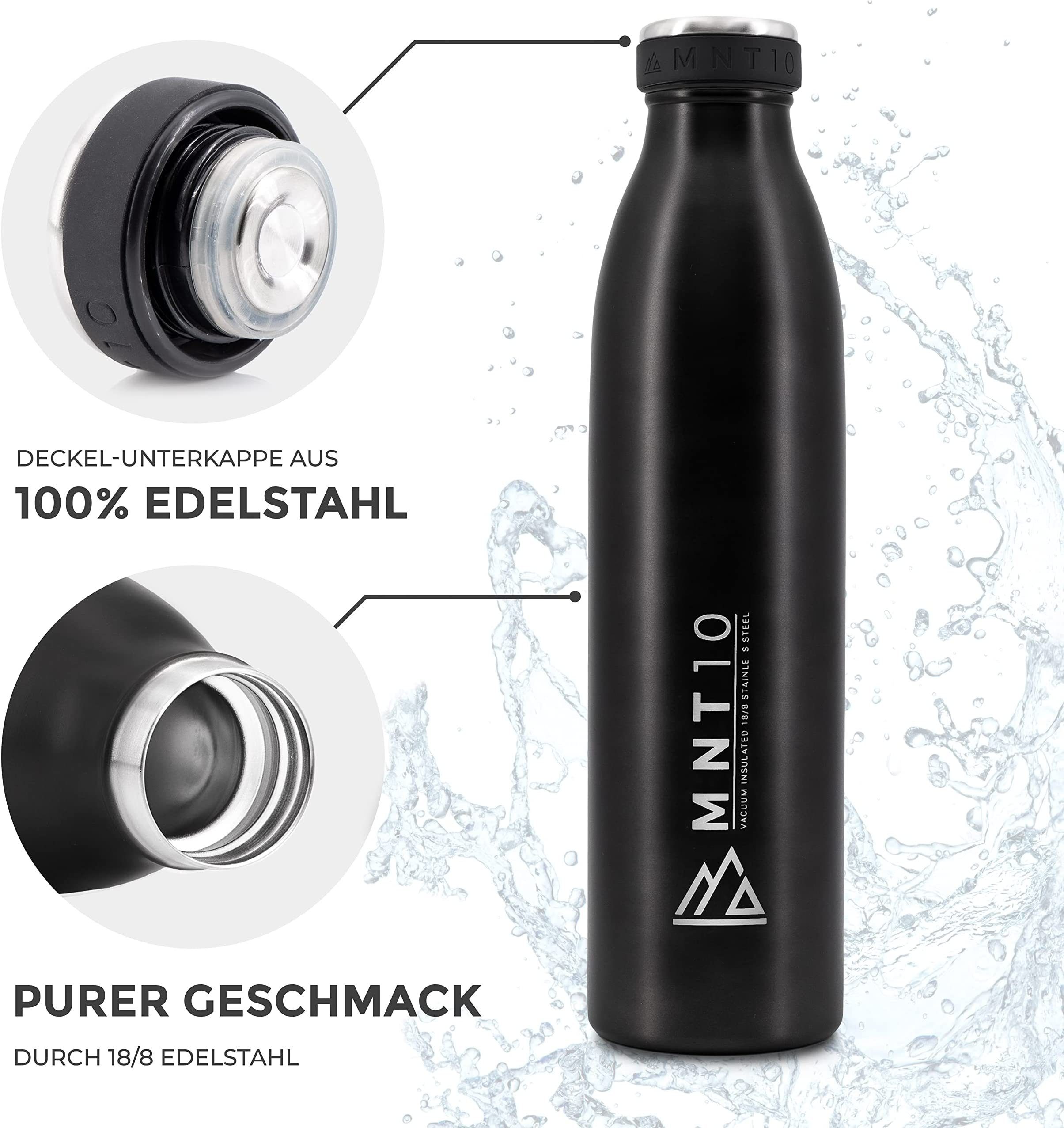 500ml,750ml,1000ml Edelstahl MNT10 geeignet Flasche Thermoflasche Thermoflasche, Trinkflasche Isolierte - Auslaufsicher, kohlensäure - Schwarz