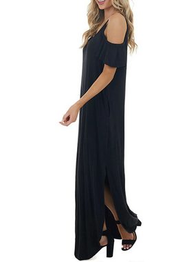 B.X Off-Shoulder-Kleid Off-Shoulder-Kleid Kurzärmliges langes mit VAusschnitt ELASTIC DRESS Frühlingsfarbenes, langes, geschlitztes Strapskleid