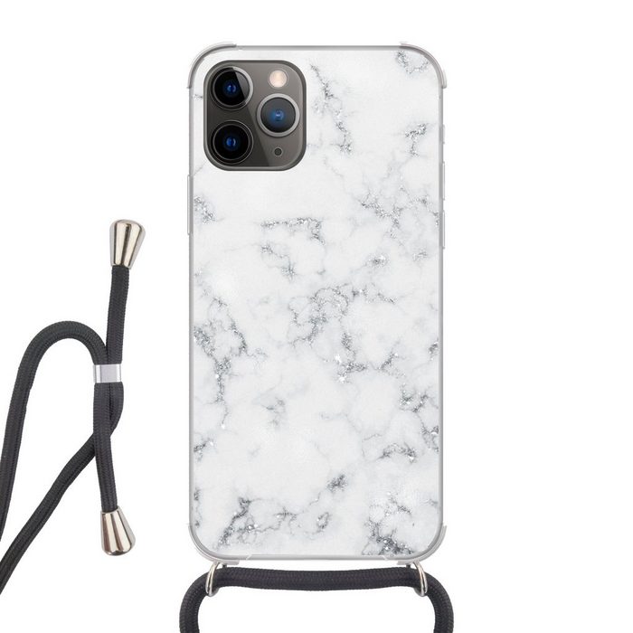 MuchoWow Handyhülle Marmor - Weiß - Silber - Glitter - Marmoroptik - Chic Handyhülle Telefonhülle Apple iPhone 11 Pro