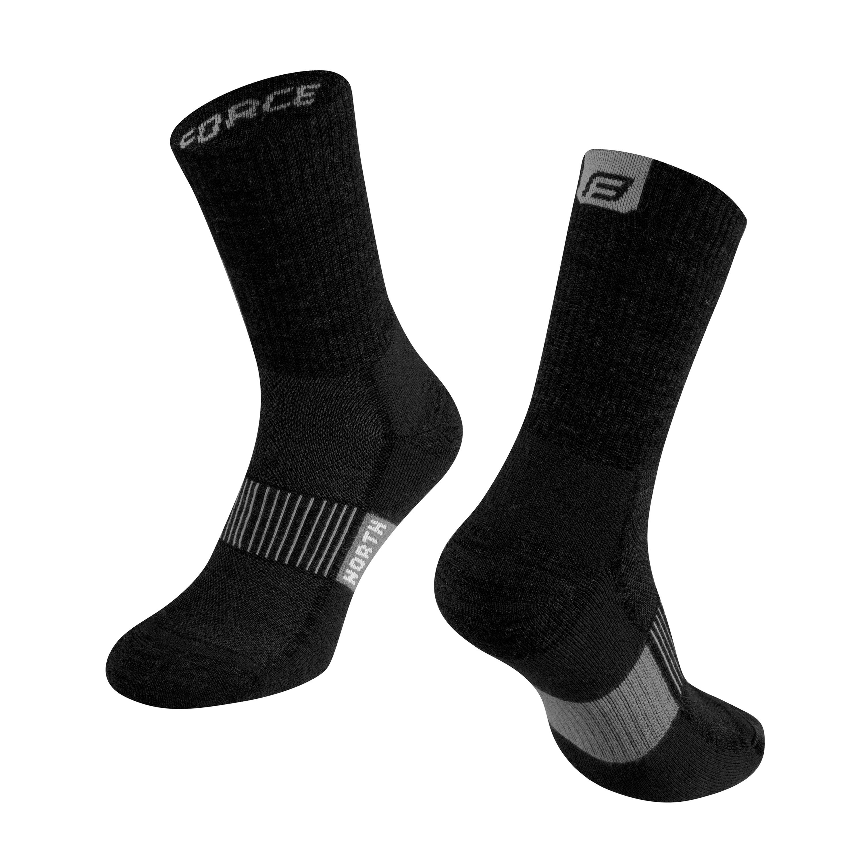 Sportsocken FORCE Merino Socken NORTH Thermo, L-XL/42-47 Schwarz / Grau