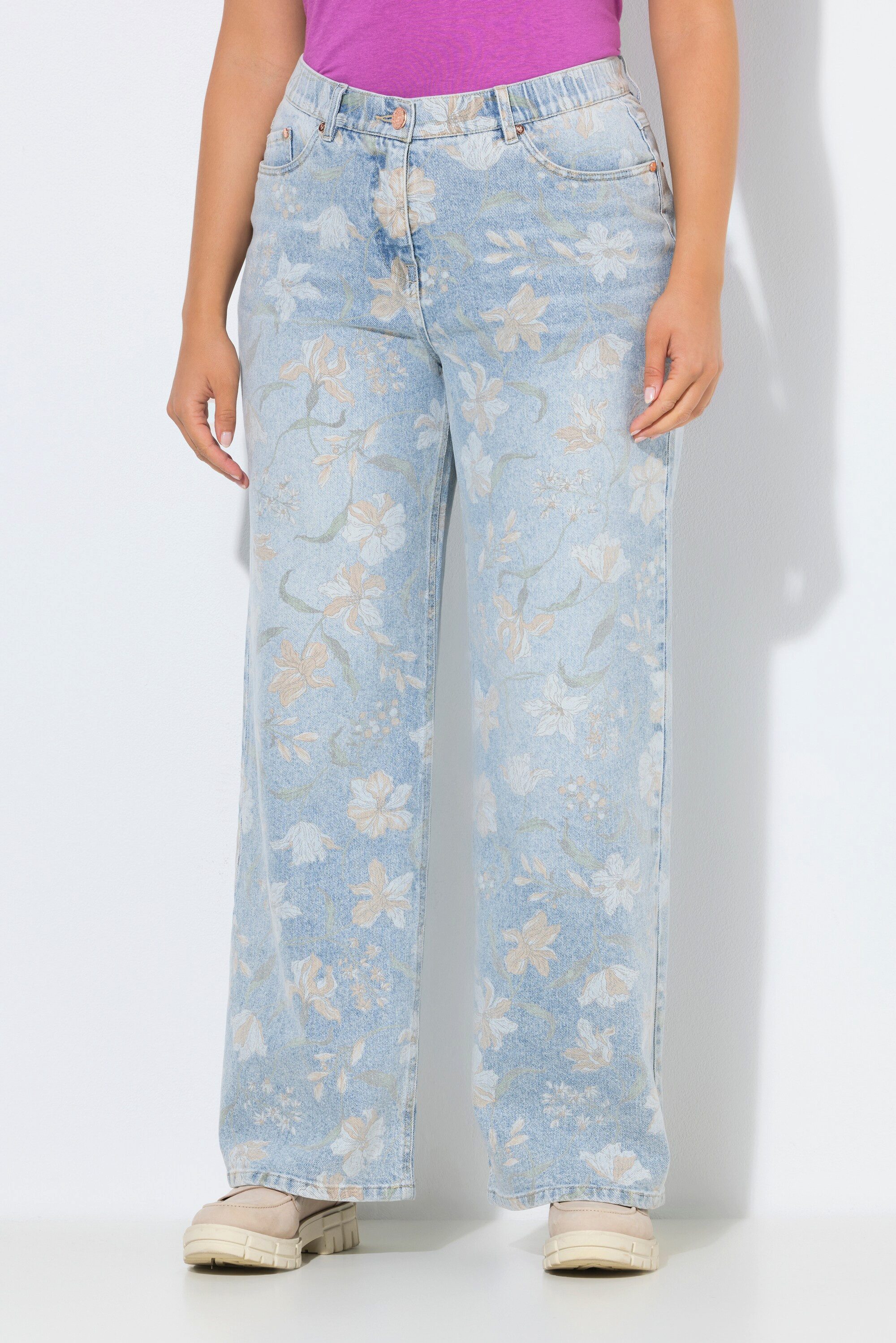 Ulla Popken 5-Pocket-Jeans Jeans Mary Blüten weites gerades Bein