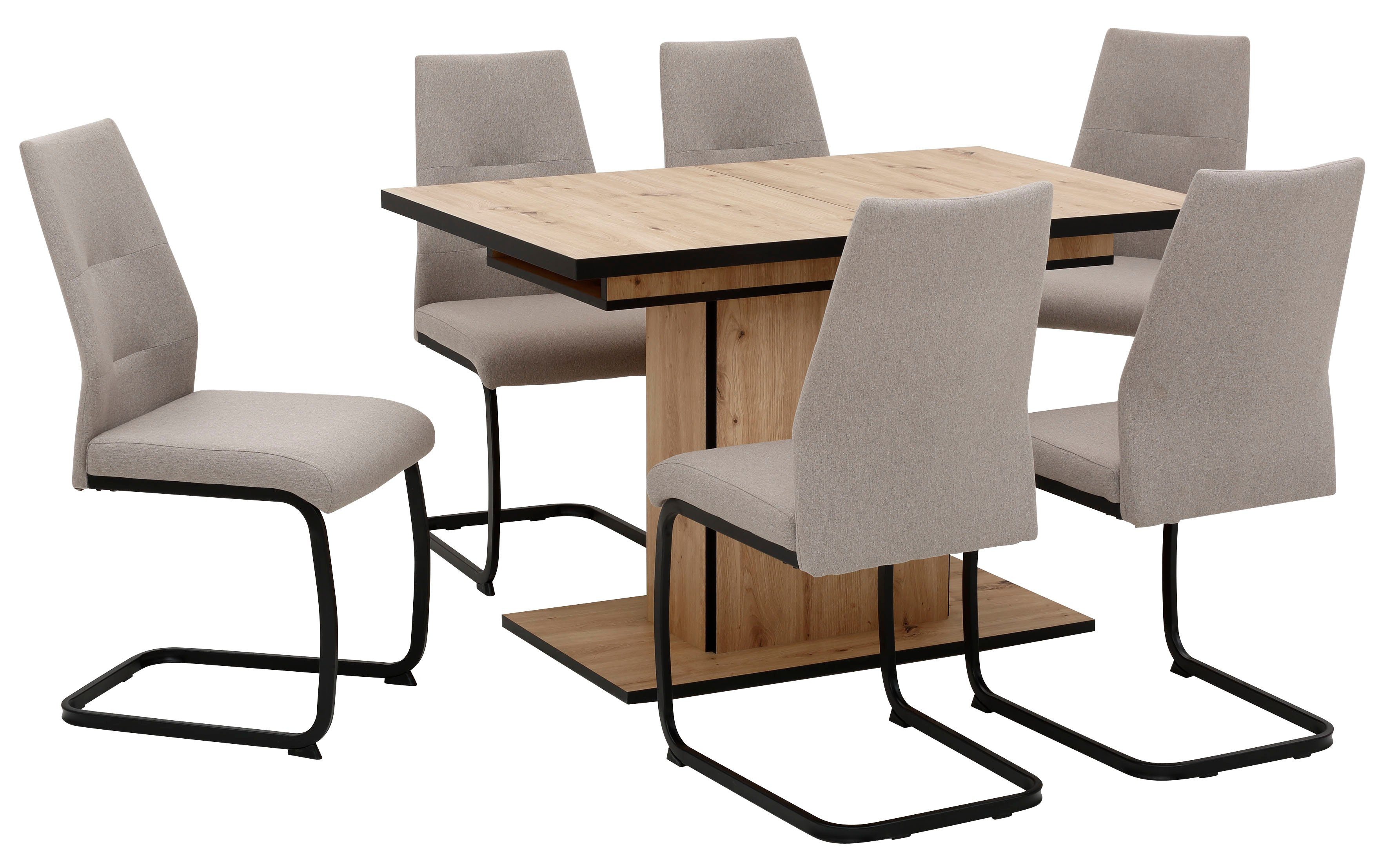HELA Essgruppe Ariana, Esstisch mit 6 Stühlen, ausziehbarer Küchentisch, (Set, 7-tlg., 1 Tisch ausziehbar / 6 Stühle), Tisch 120-160cm, 6 Stühle mit hoher Belastbarkeit