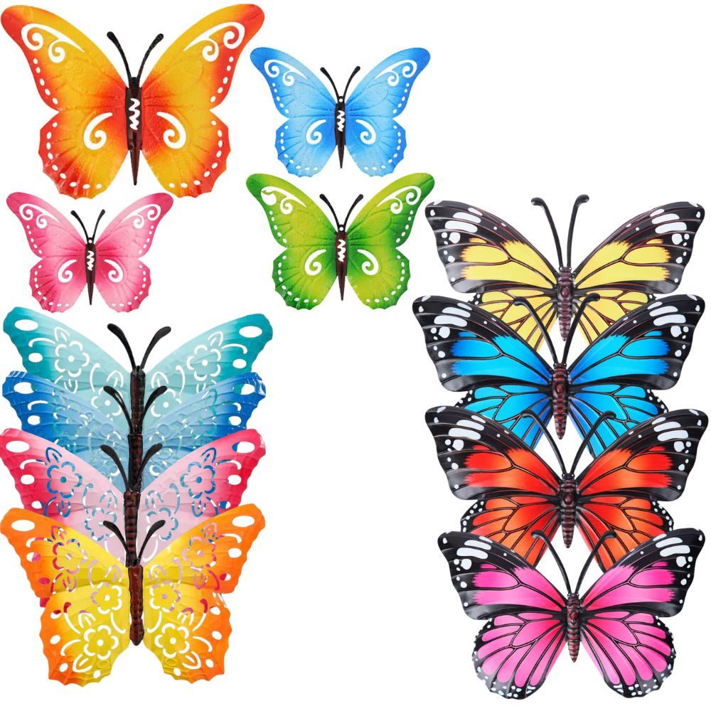 ZD Trading Haushaltshobel 4 x Deko Schmetterling Metall Wanddeko bunte Farben Wandschmuck 30 cm