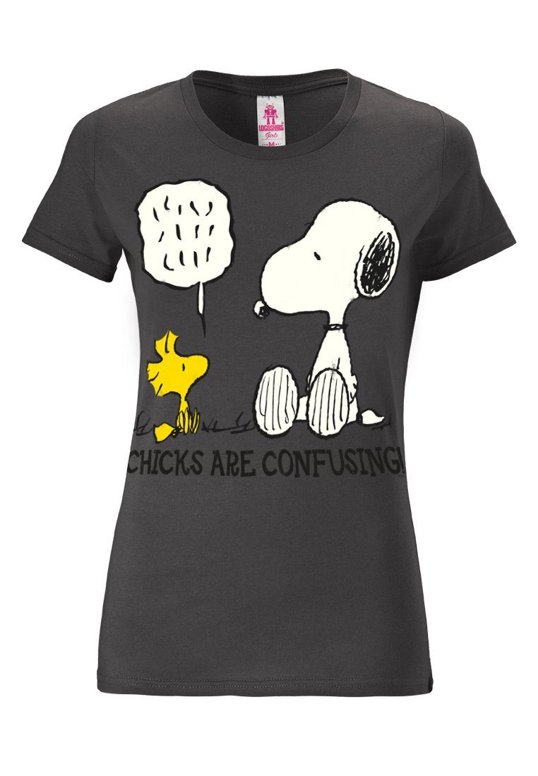 mit - niedlichem Frontprint Peanuts Snoopy LOGOSHIRT T-Shirt dunkelgrau