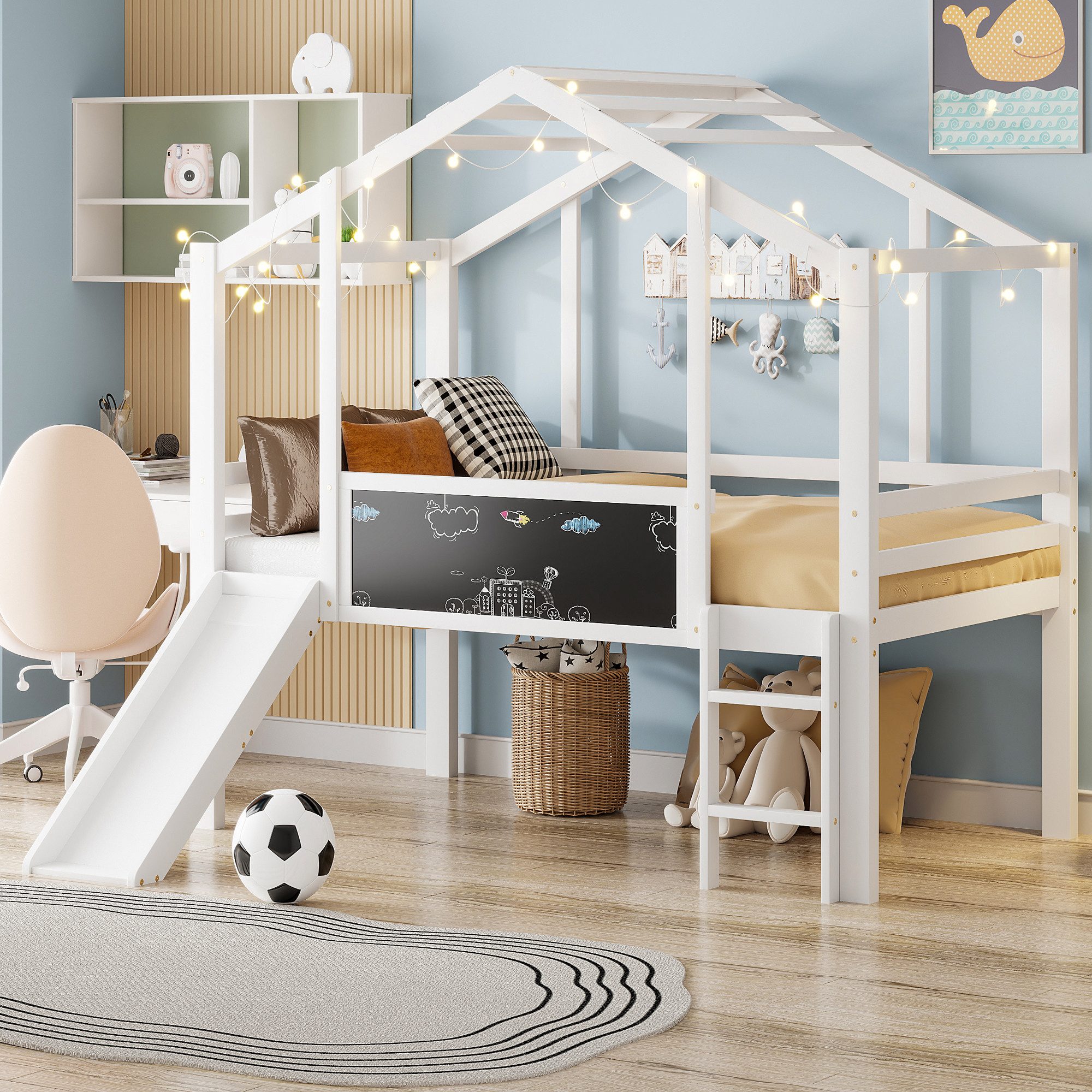 Flieks Hochbett Kinderbett Hausbett 90x200cm mit günstig online kaufen