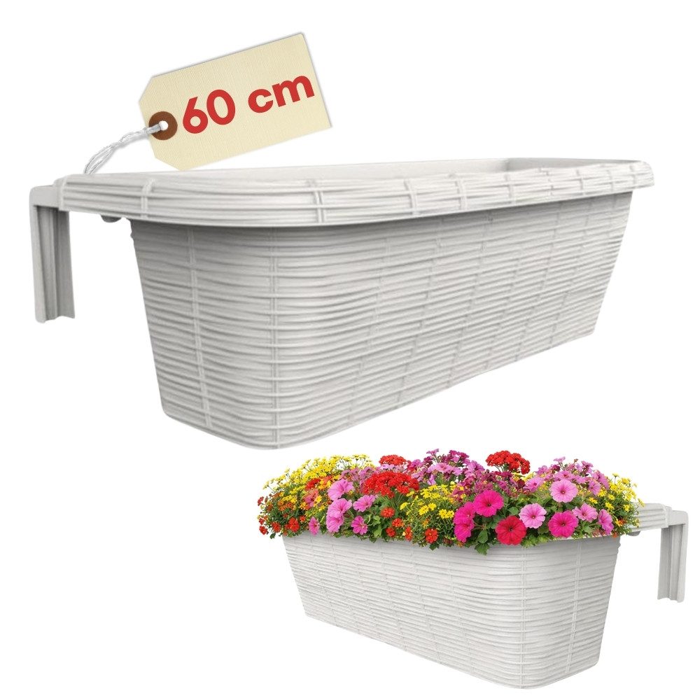 GarPet Balkonkasten Blumenkasten Balkon Balkonkasten mit Halterung Geländerkasten 60 cm
