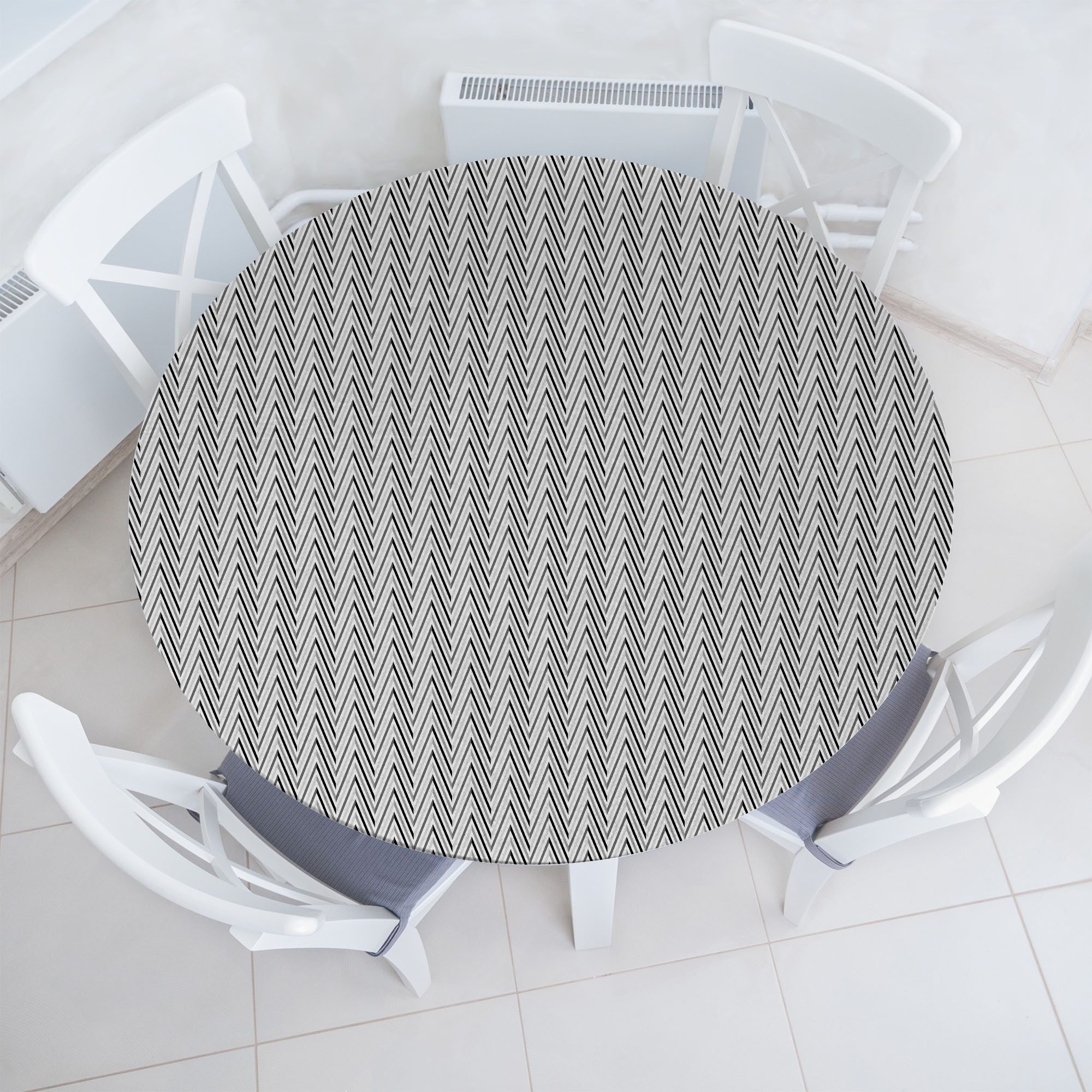 Abakuhaus Tischdecke Rundum-elastische Stofftischdecke, grau Chevron Klassische Weinlese