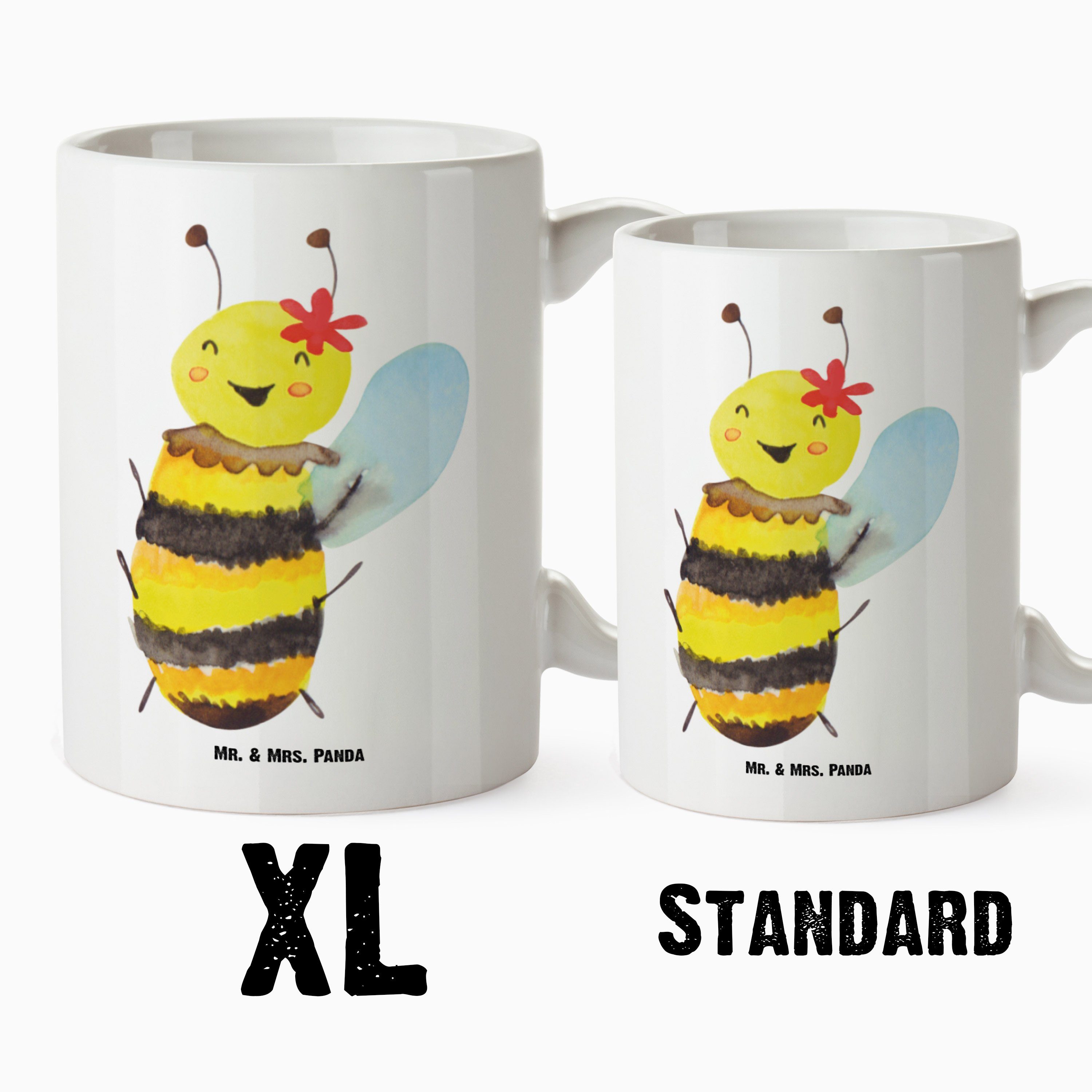 Mr. & Panda - Keramik Jumbo B, Geschenk, Tasse Teetasse, XL Mrs. Tasse - XL Happy Biene Hummel, Weiß XL Tasse