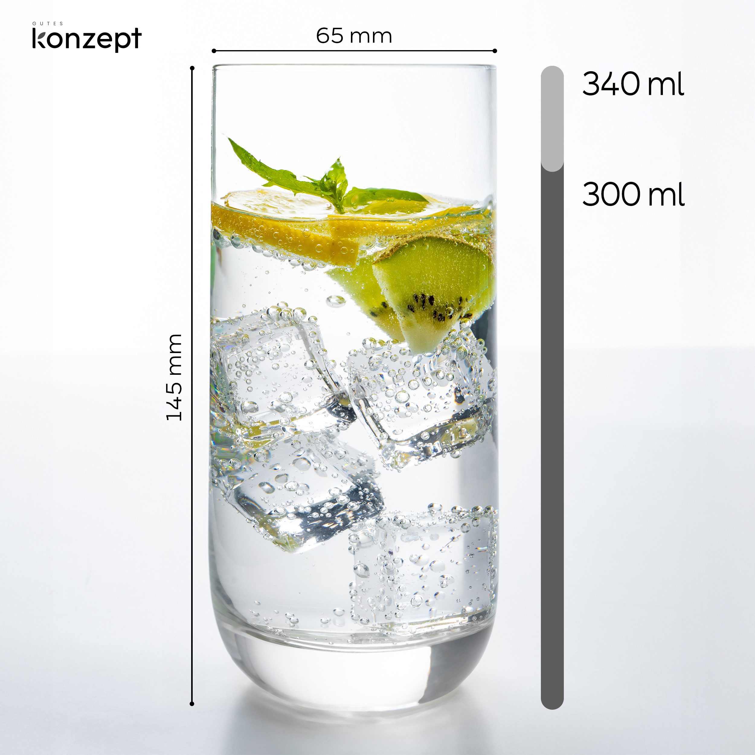 KONZEPT Cocktailglas Gläser Set 6/12 tlg, Wassergläser 300ml Longdrinkglas hoch transparent, 12-tlg., In Europa hergestellt, Multifunktional, Hohe Qualität und  – Bild 2 von 5