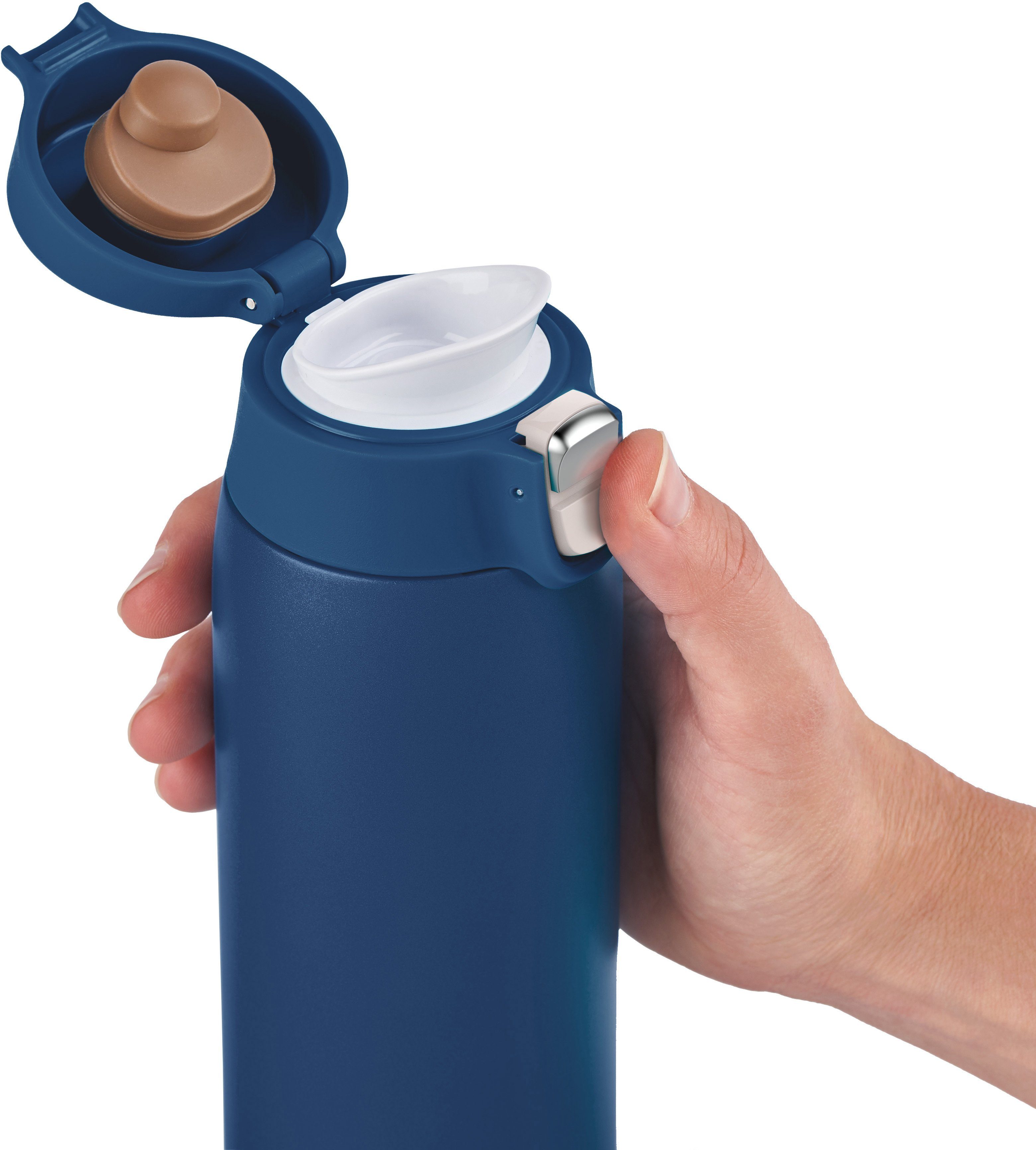 Emsa Thermobecher Travel Light, warm/16h Kunststoff, kalt 100% Edelstahl, Mug dicht, Edelstahl, 0,4L, 8h blau