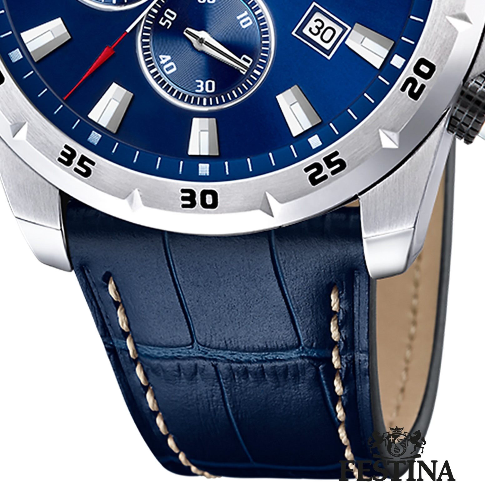 Festina Chronograph Festina Herrenuhr Leder blau Festina, (Chronograph), Herren Armbanduhr rund, Lederarmband blau, Elegant