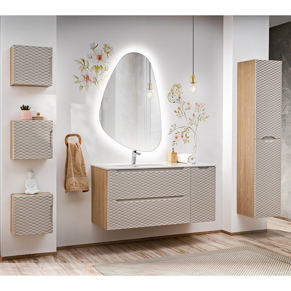 Lomadox Badmöbel-Set OLUO-56-BEIGE, (Spar-Set), 120cm Keramikwaschbecken, günstig online kaufen