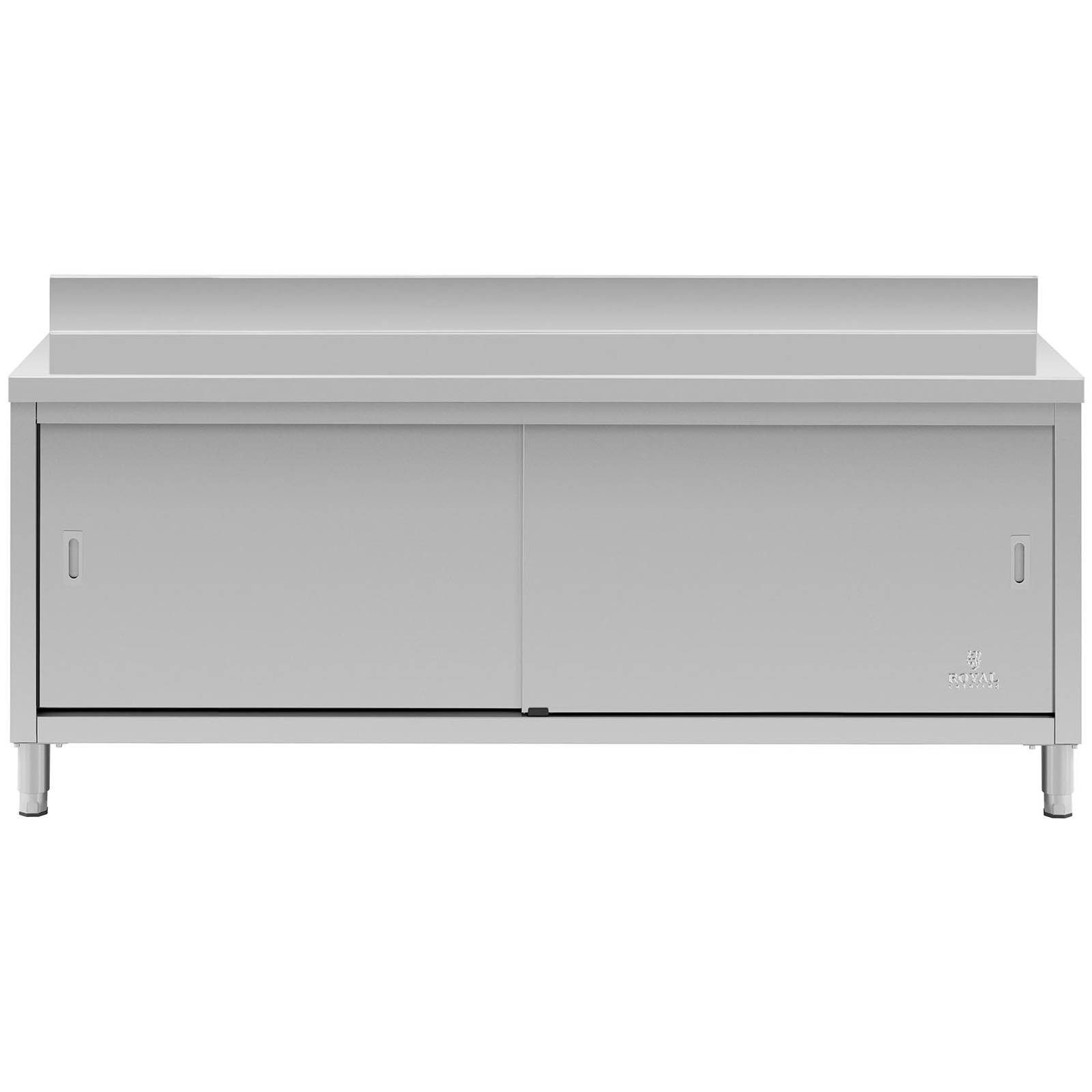 Royal Catering Arbeitstisch 200 x 60 cm Arbeitsschrank Aufkantung Edelstahltisch Schiebetüren, verschiedene Größen – Bild 4 von 5