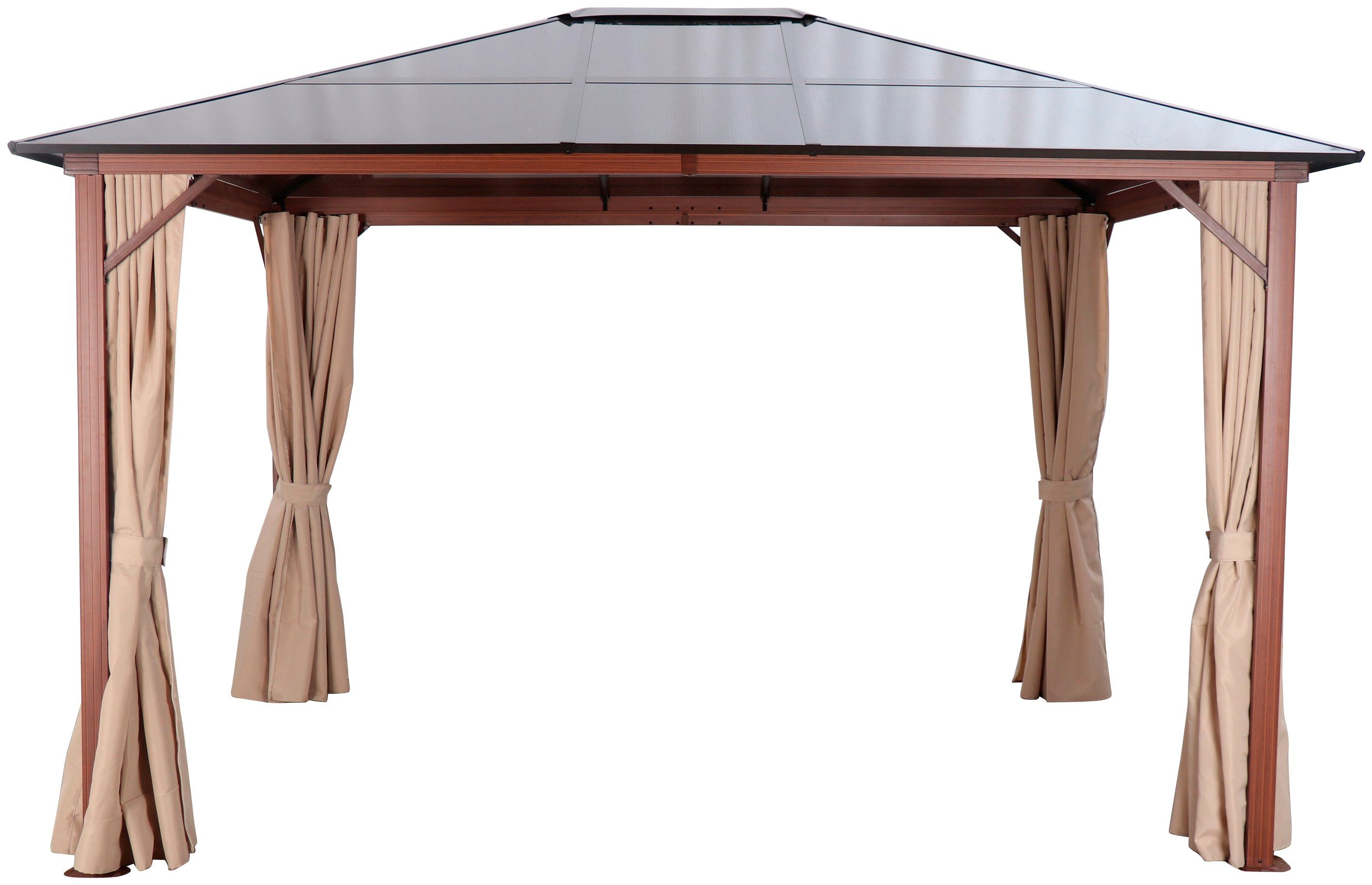 KONIFERA Pavillon "Holzoptik", Gestell aus Aluminium, Dach aus Polycarbonat, mit 4 Seitenteilen, BxT: 300x365 cm, Aluminiumgestell