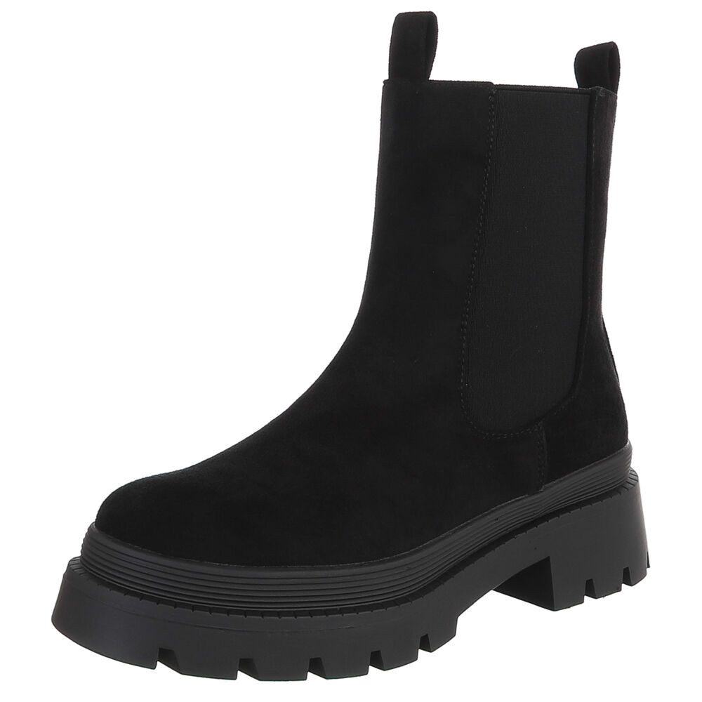 Ital-Design Damen Chelsea Boot mit Profilsohle und Blockabsatz Plateaustiefelette (92125257) Blockabsatz Stiefeletten in Schwarz