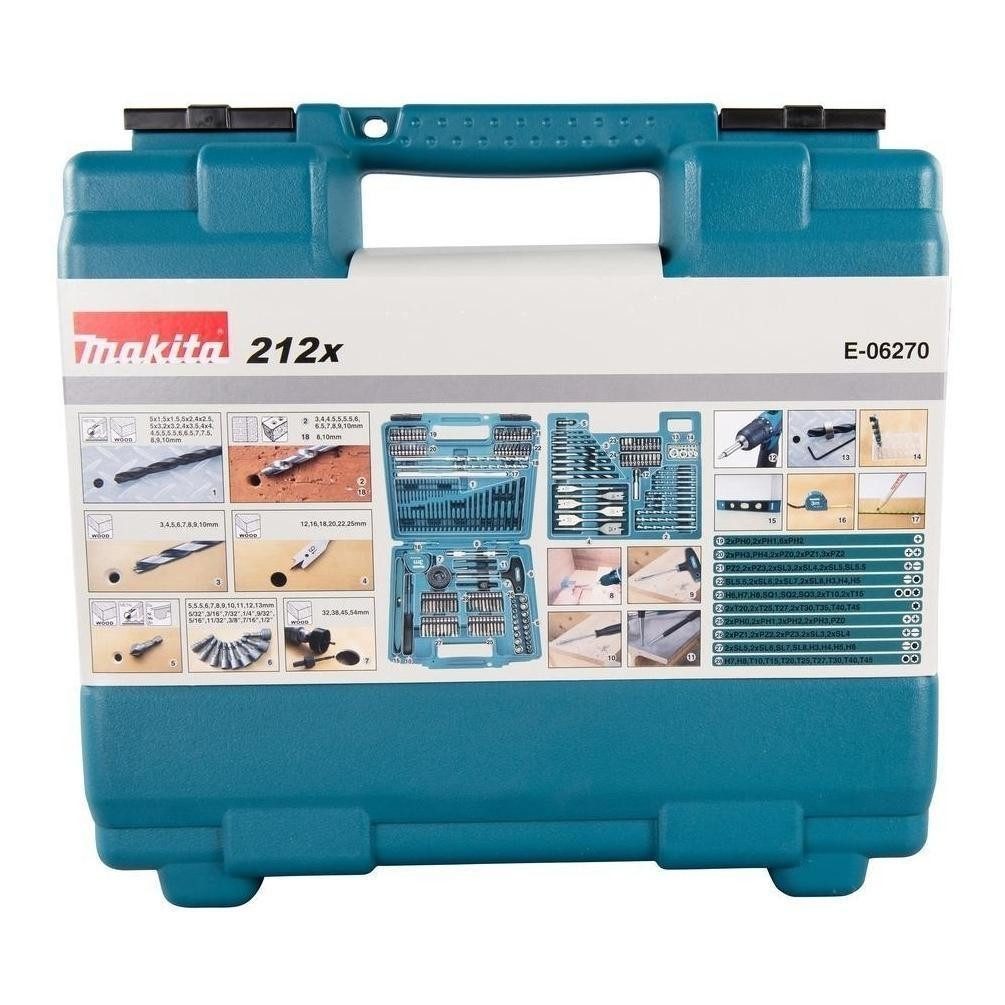 Makita Bohrer- und Bit-Set Bohrer-/Bit-Set 212-teilig E-06270 088381568746, (212-tlg)
