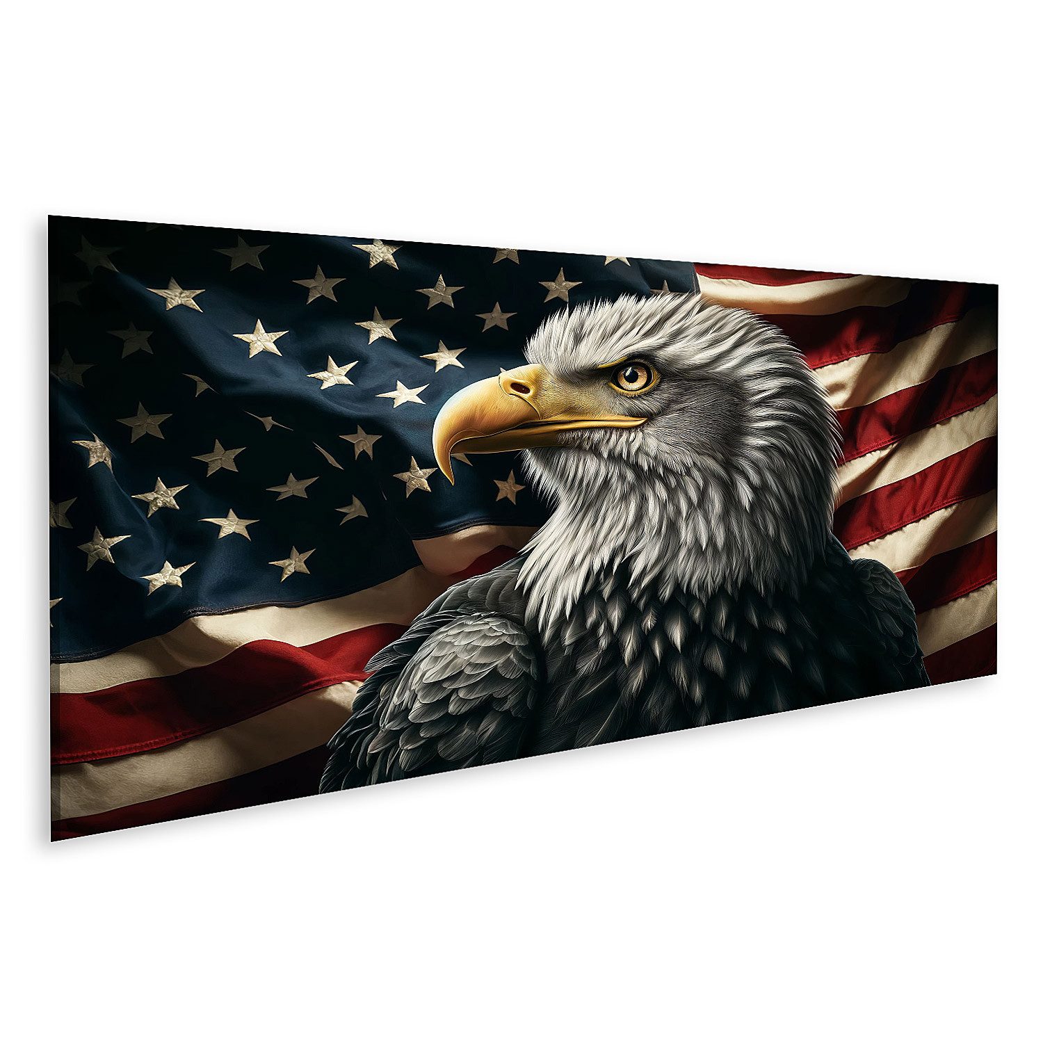 islandburner Leinwandbild See Adler Porträt vor Vintage USA Flagge