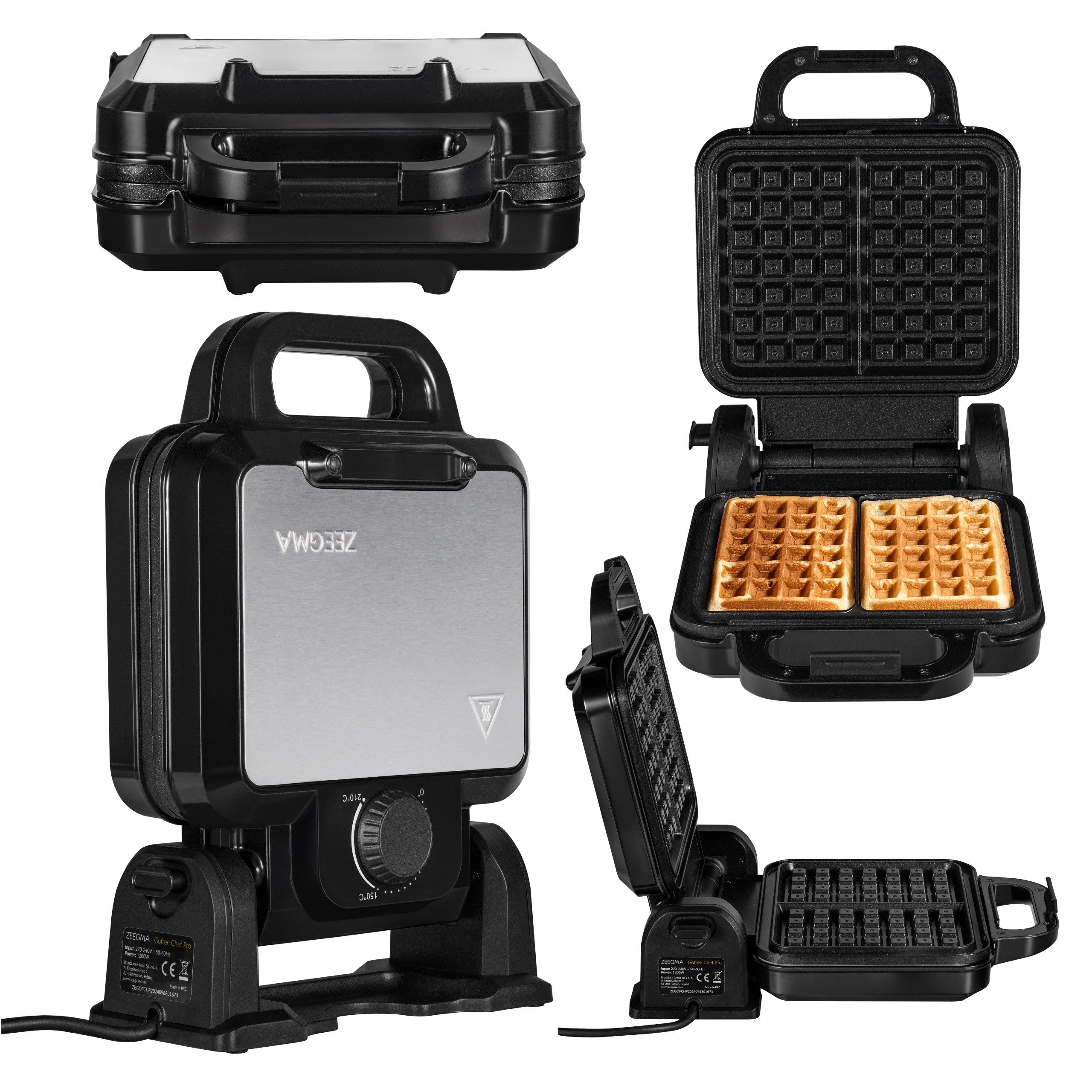 Zeegma Waffeleisen GOFREE CHEF PRO, 1200 W, 1200W/Bewegliche Basis/Backt 2 Waffeln gleichzeitig