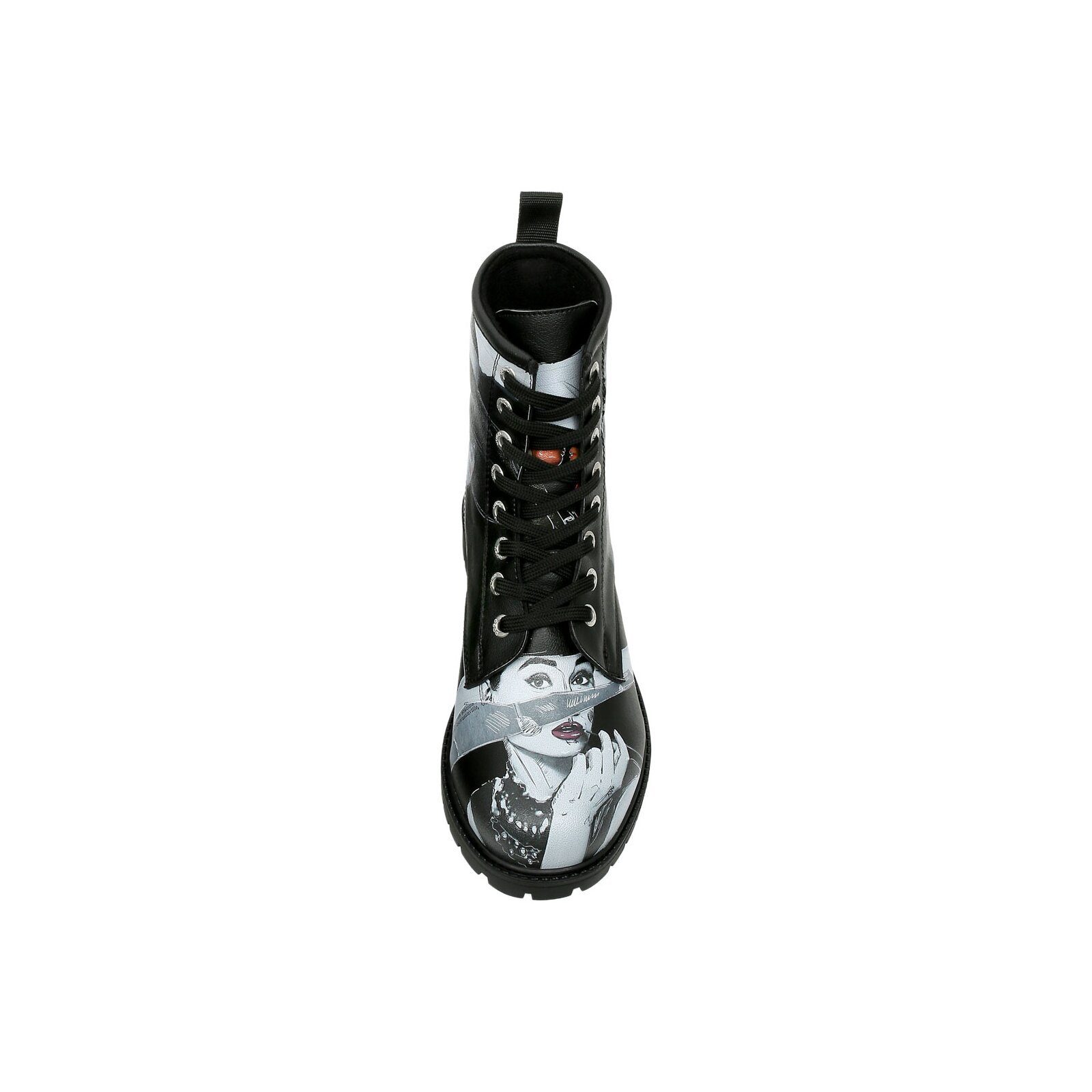 DOGO Black Longe Boots Schnürstiefel Cat Lovers Damen Stiefeletten, Schnürboots Handgefertigt