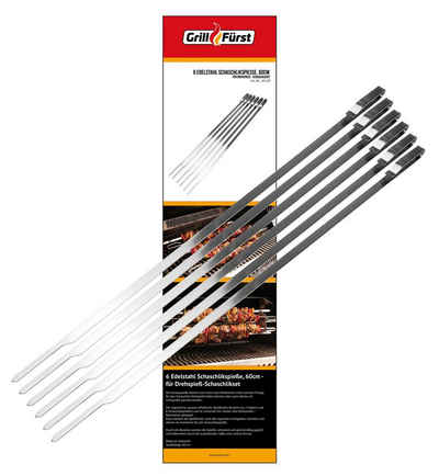 Grillfürst Drehkorb Grillfürst Edelstahl Spieße 60 cm - 6er Set - kompatibel mit Schaschlikset für Drehspieß