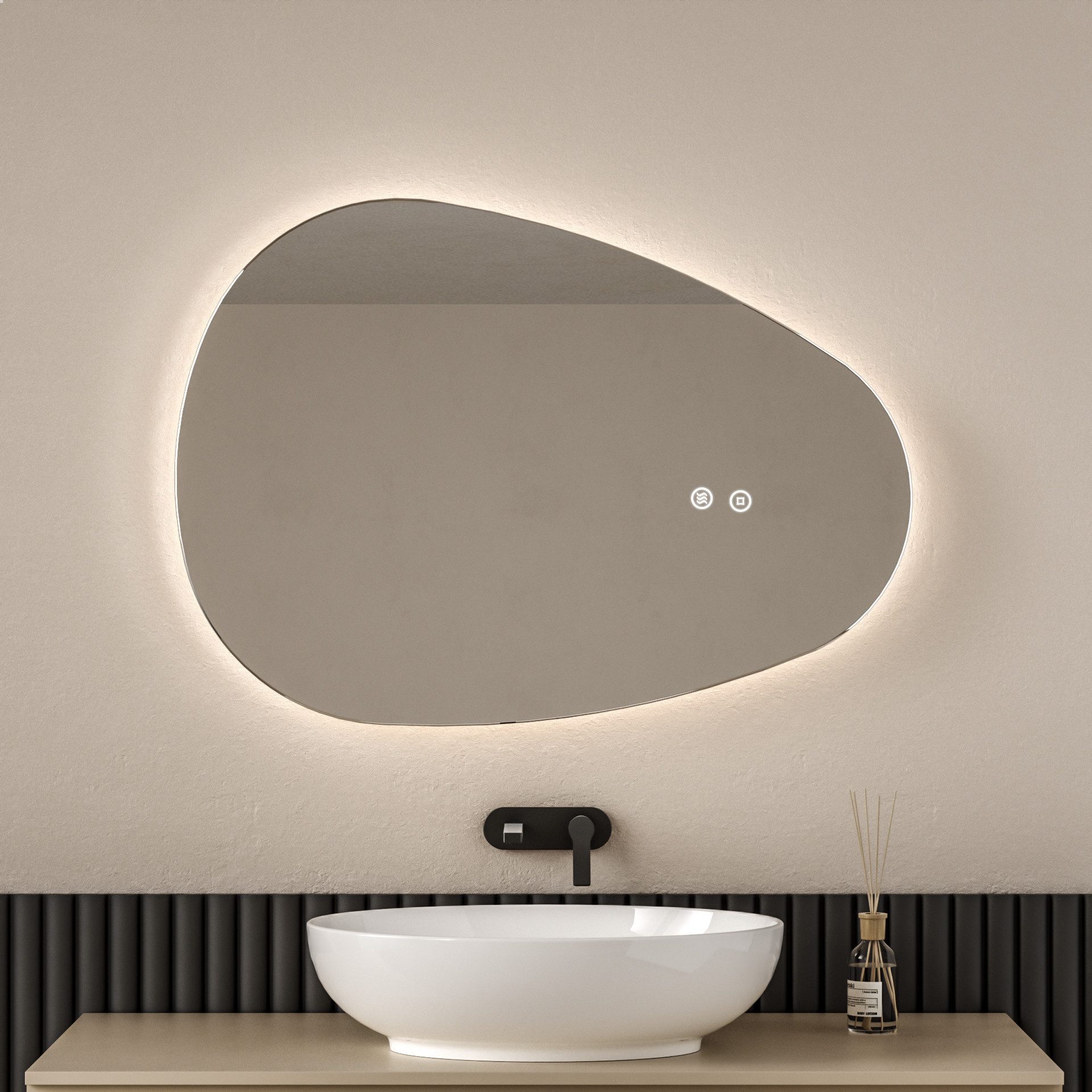 EMKE Badspiegel mit Beleuchtung Wandspiegel asymmetrisch Lichtspiegel Tropf günstig online kaufen