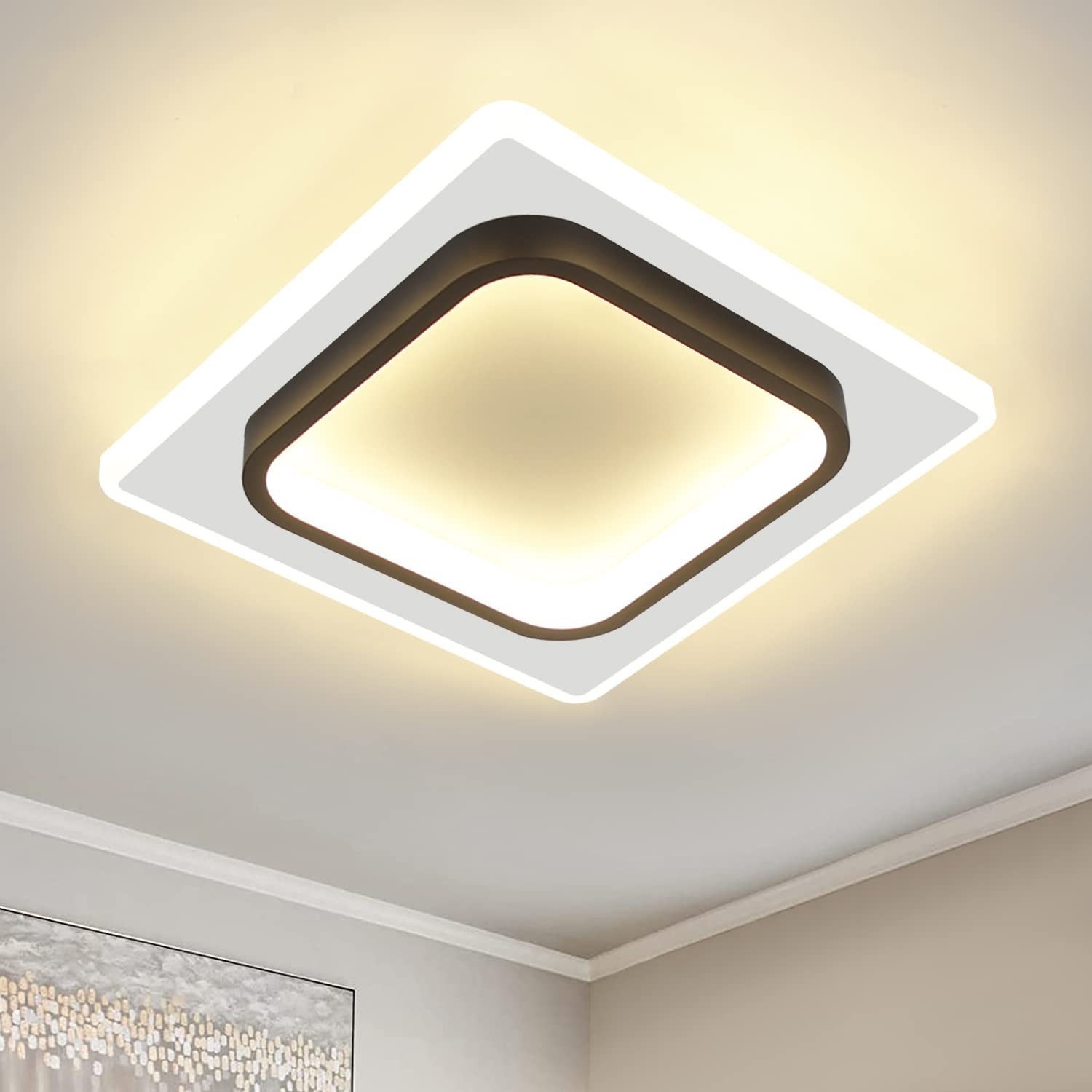 Nettlife LED Deckenleuchte Schwarz 3000K 16W/14W Deckenlampe Modern, LED fest integriert, Warmweiß, Wohnzimmer Treppenhaus Schlafzimmer Küche Flur